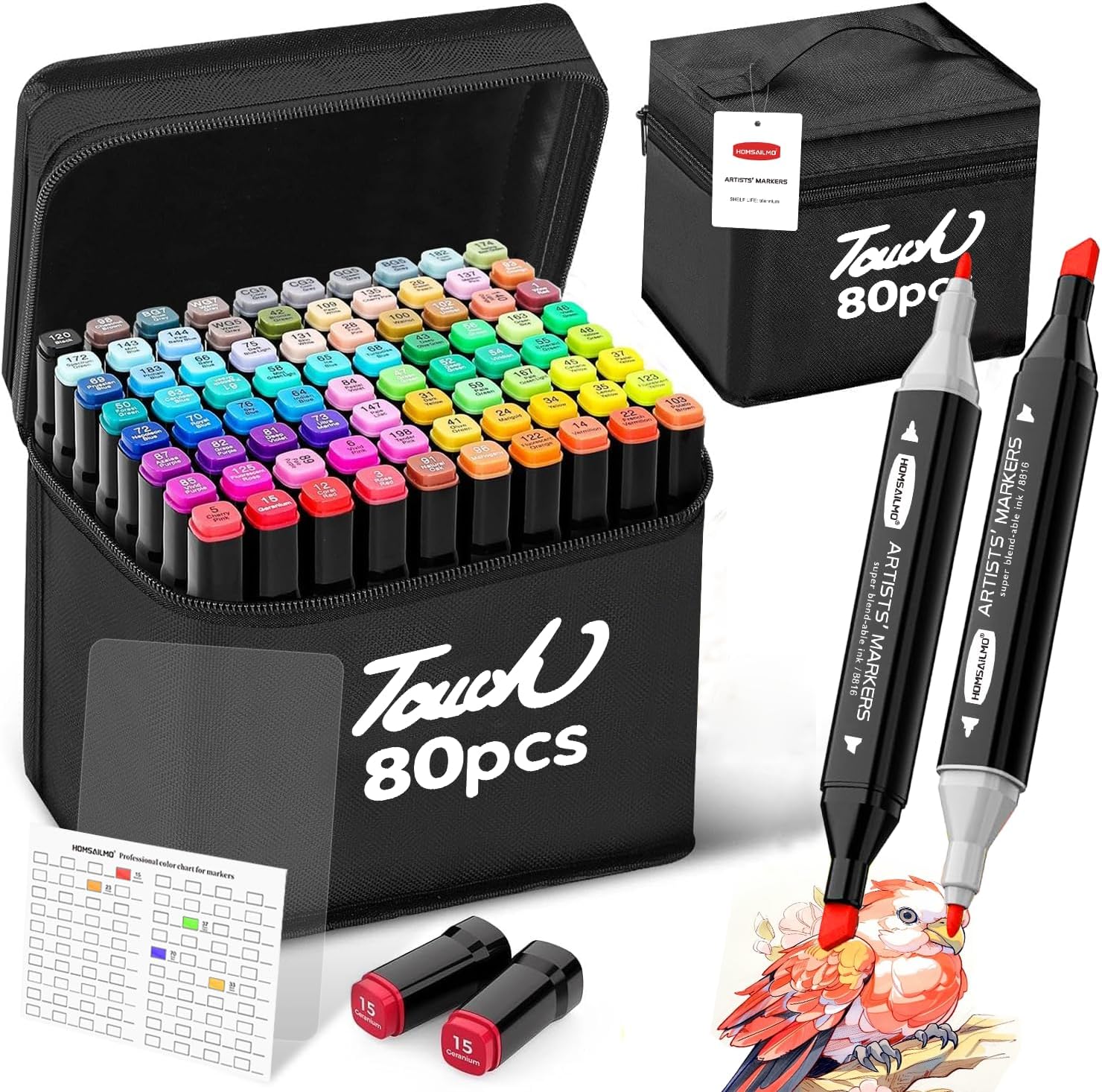 Detalle de HOMESILMO 80-Colour Alcohol Markers Set: Double-Point Precision for Creative Adults