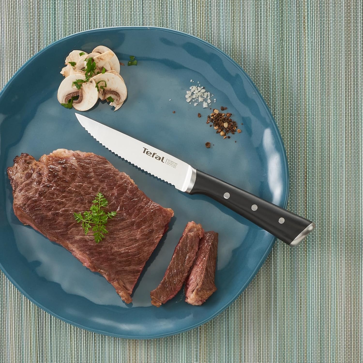 Detalle de Tefal Ice Force Set de 4 couteaux à steaks 11 cm – Lames en acier inox allemand, refroidies à -120° C, garantie 10 ans
