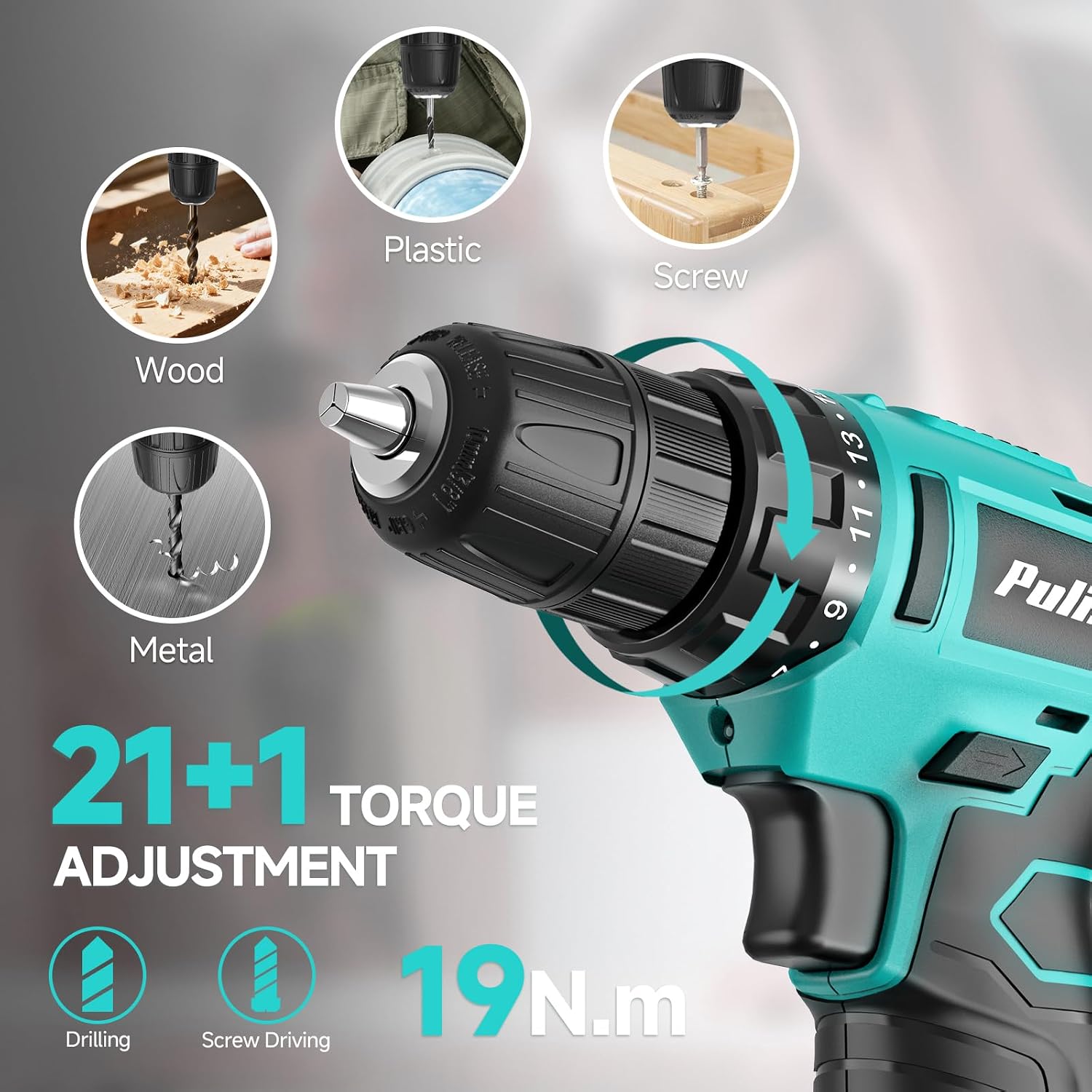 Detalle 1 de PULITUO 149-Piece Home Drill Set with Turquoise 12V Cordless Drill