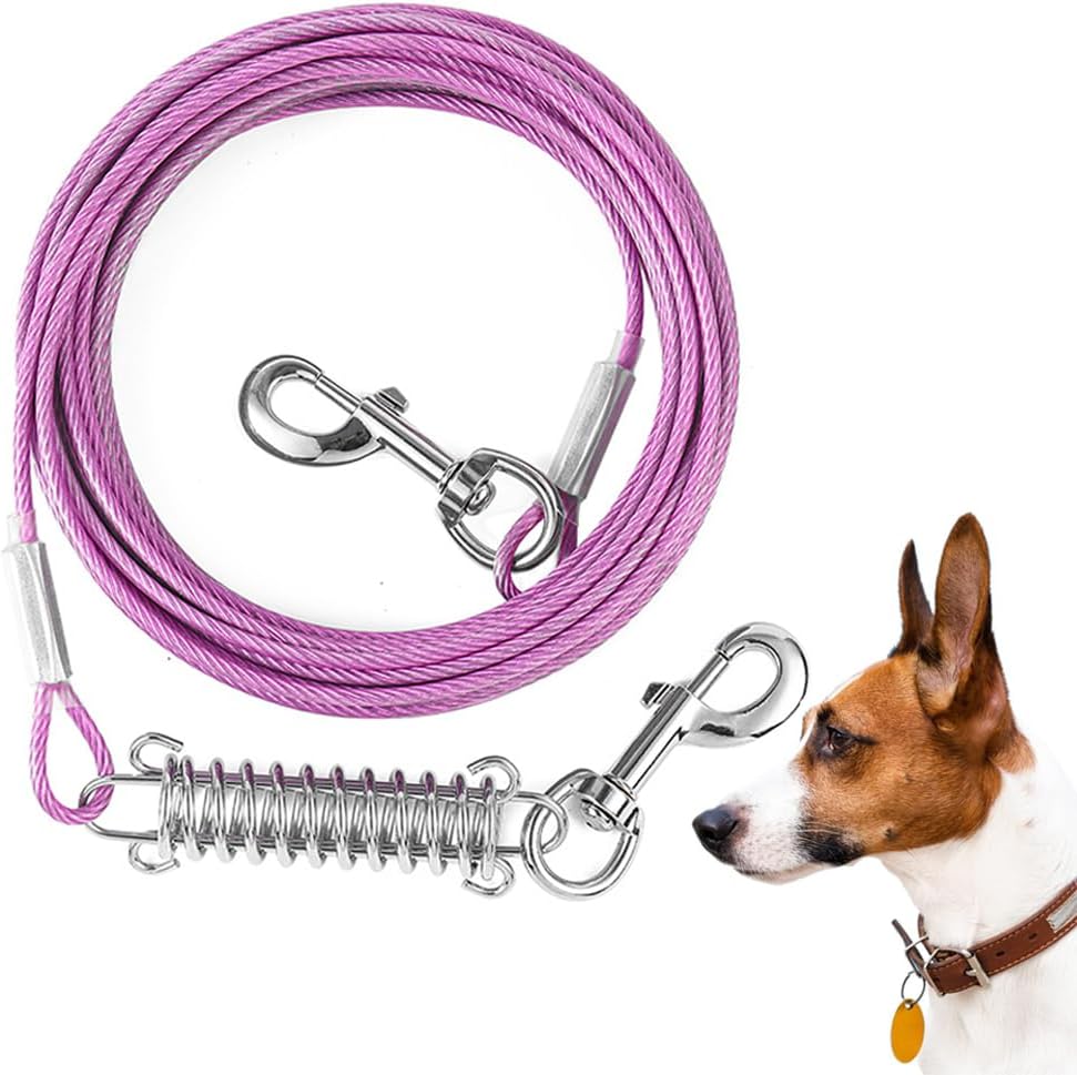 Detalle de Mi Metty Tie-Out-Leine für Hunde (15 m) mit Federpuffer, 360° drehbarem Clip – für mittlere bis große Hunde, lila