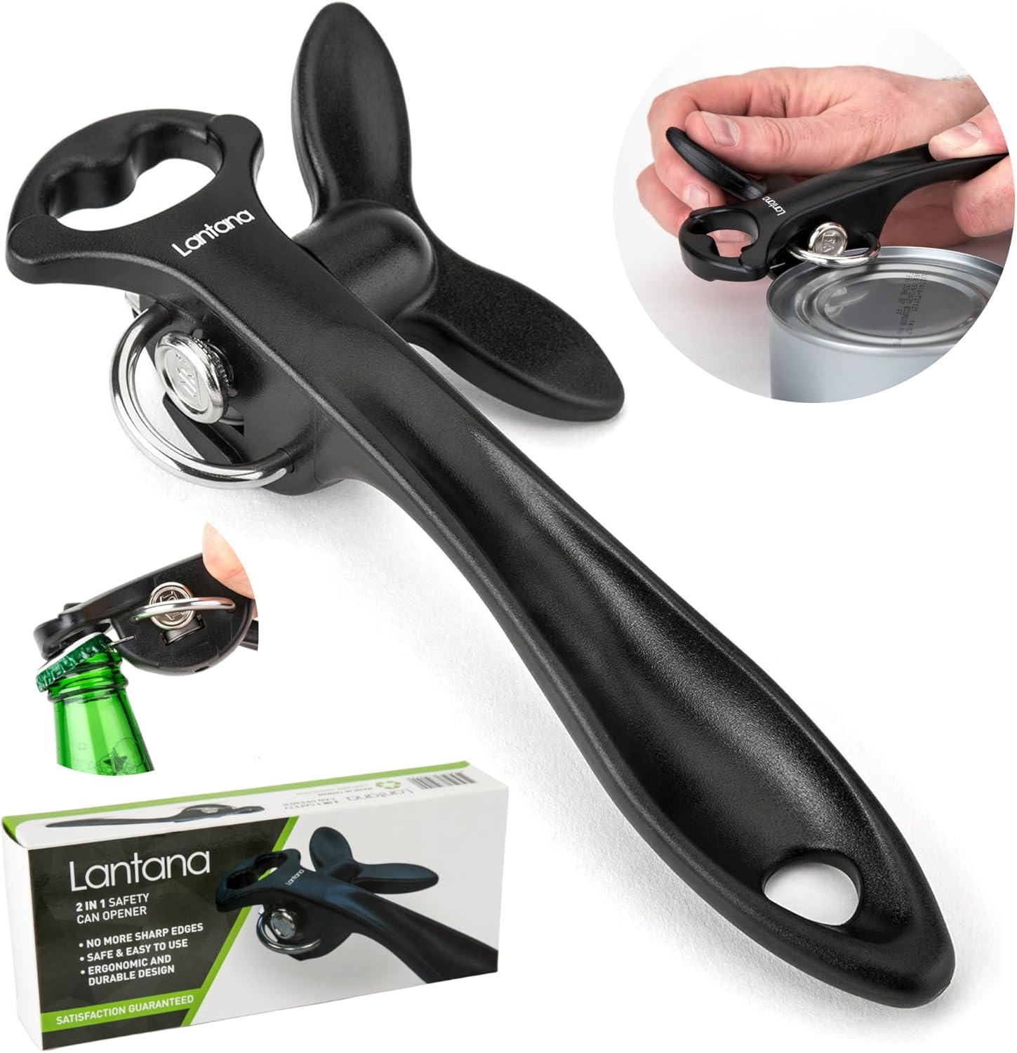 Thumbnail 1 de Lantana can opener with smooth edge & bottle cap lifter (manual safety tin opener) - Black/Stainless Steel