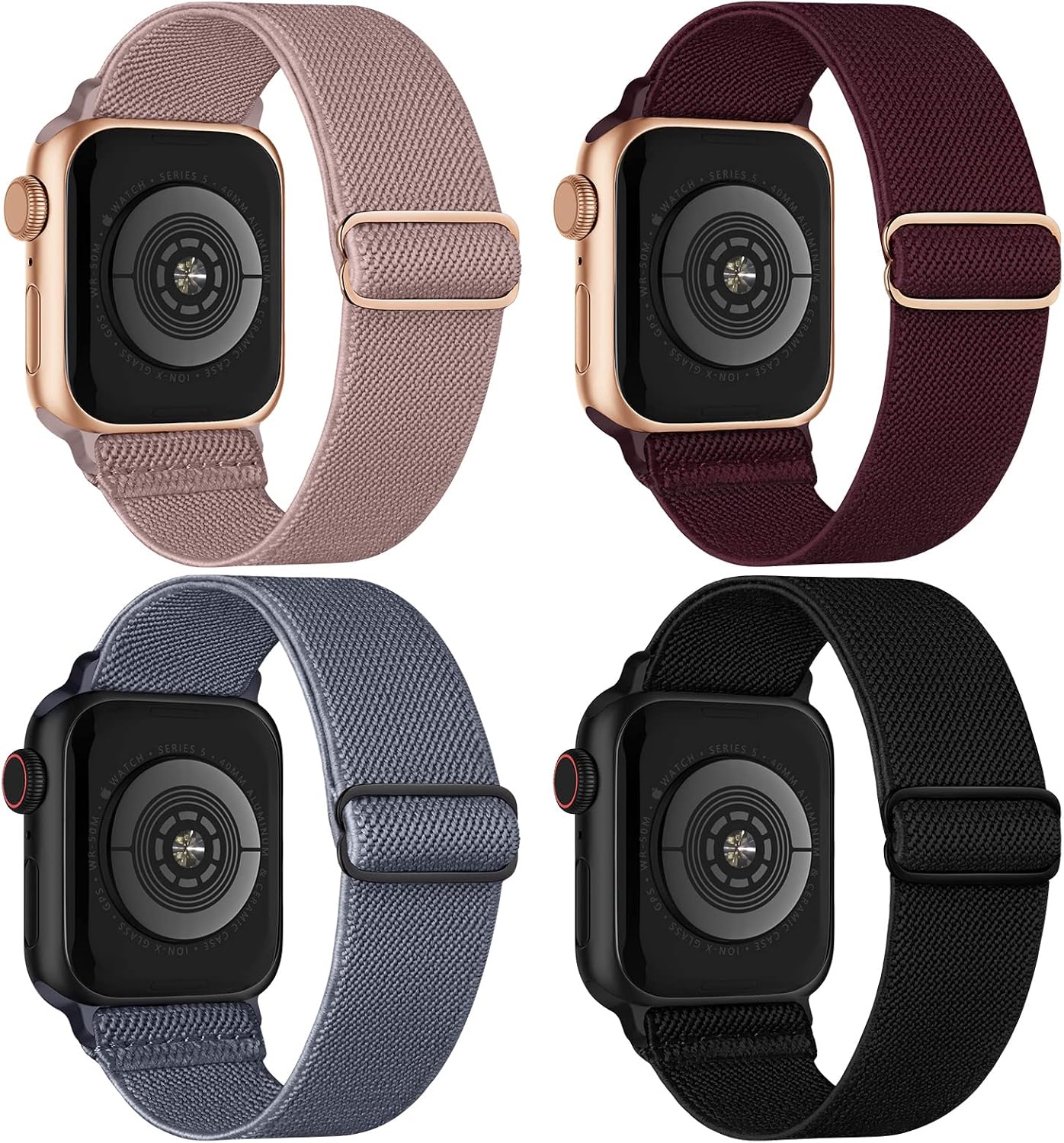Detalle de CCnutri 4 Pack Stretchy Nylon Strap for Apple Watch (38mm–42mm, Series 1–11/SE, Ultra 3/2/1) – Adjustable Sport Elastic Bands