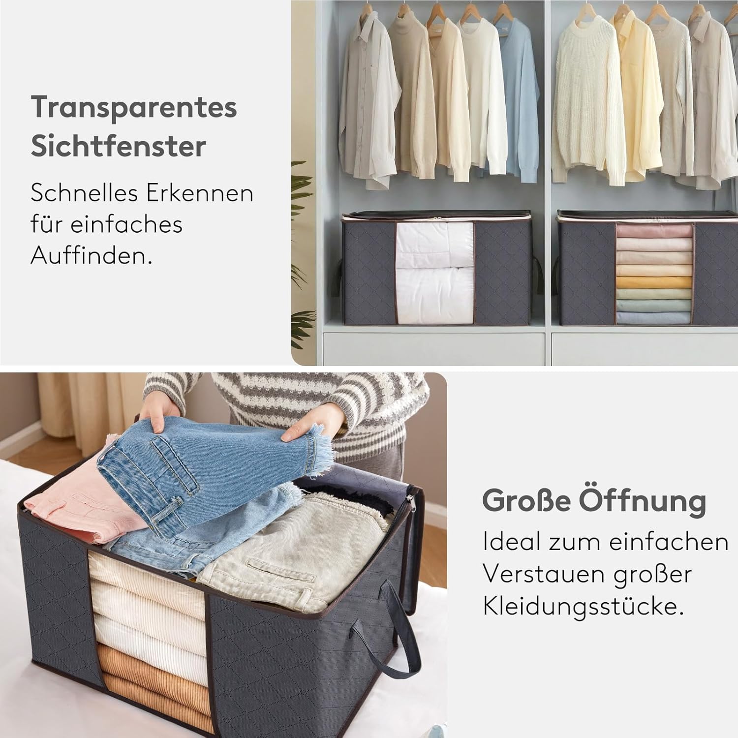 Thumbnail 5 de Lifewit Aufbewahrungstasche Groß 60L – 4 Stück, mit Deckel, verstärktem Griff, 55 × 35 × 31,5 cm, Grau