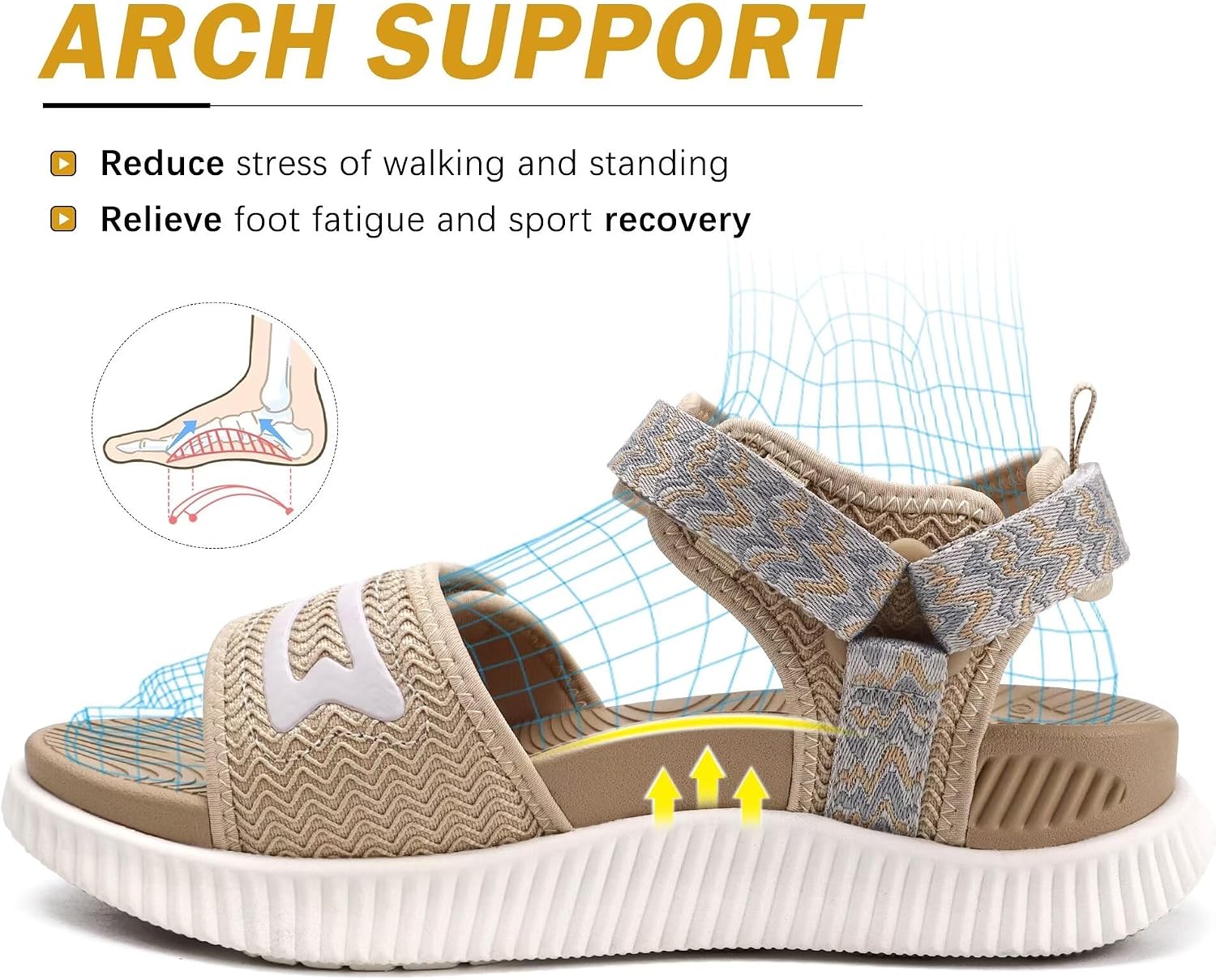 Detalle de KuaiLu sandali trekking da donna comodi con supporto arco plantare regolabile