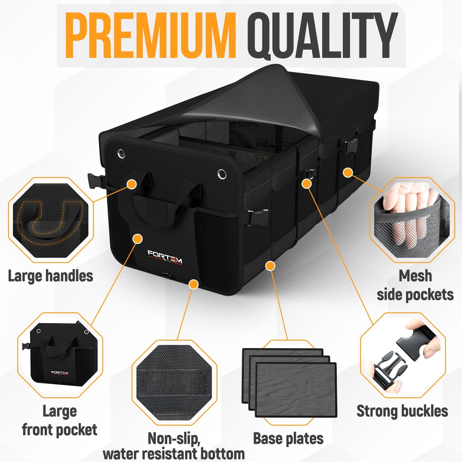 Thumbnail 1 de FORTEM Trunk Organizer for SUV, 90L 1680D Oxford Car Storage Bag with Non-Slip Bottom, Straps & Soft Cover