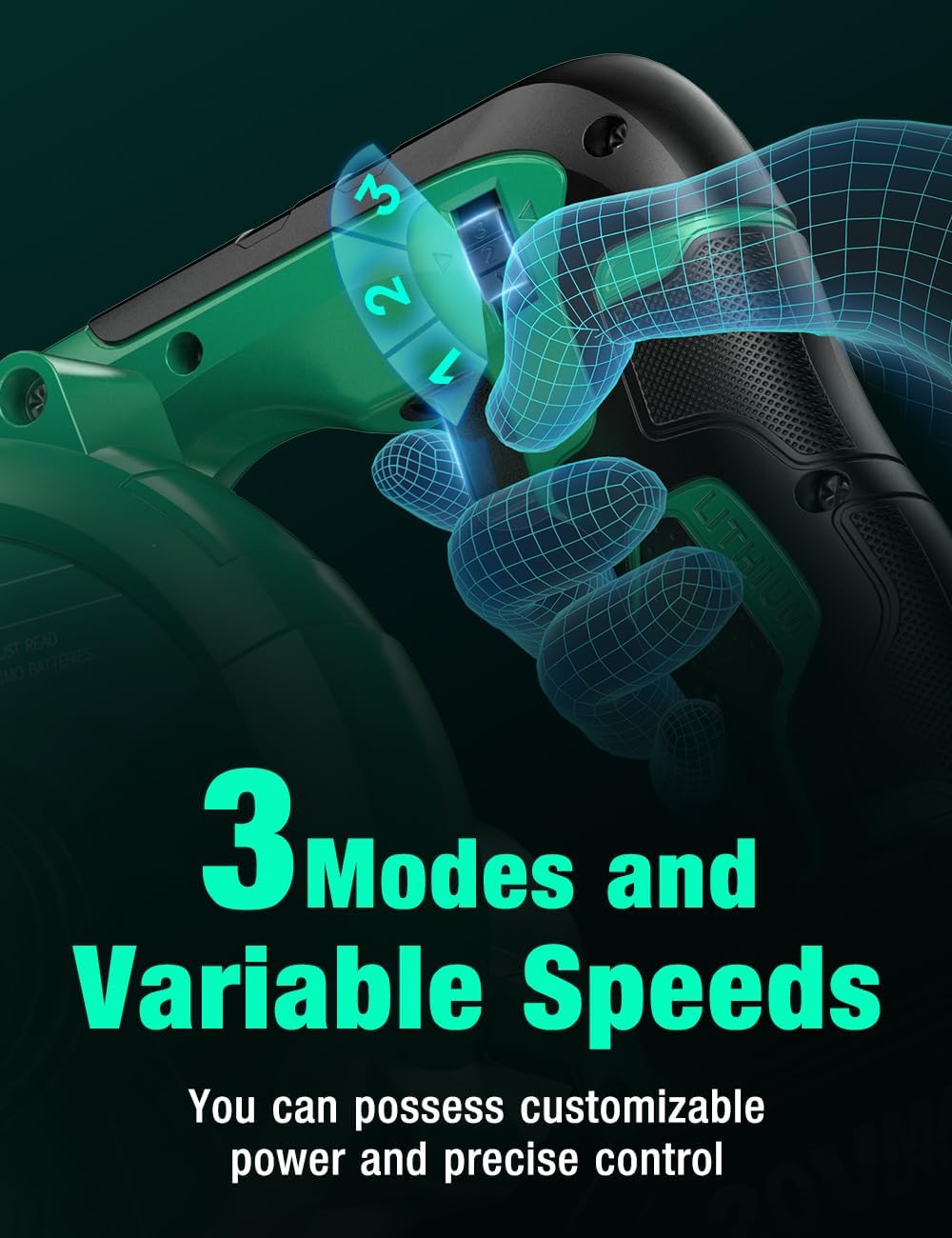 Detalle de K I M O Cordless Leaf Blower Vacuum Combo 4-in-1 (20000RPM, 150MPH) with 3 Nozzles & 2x2000mAh Batteries
