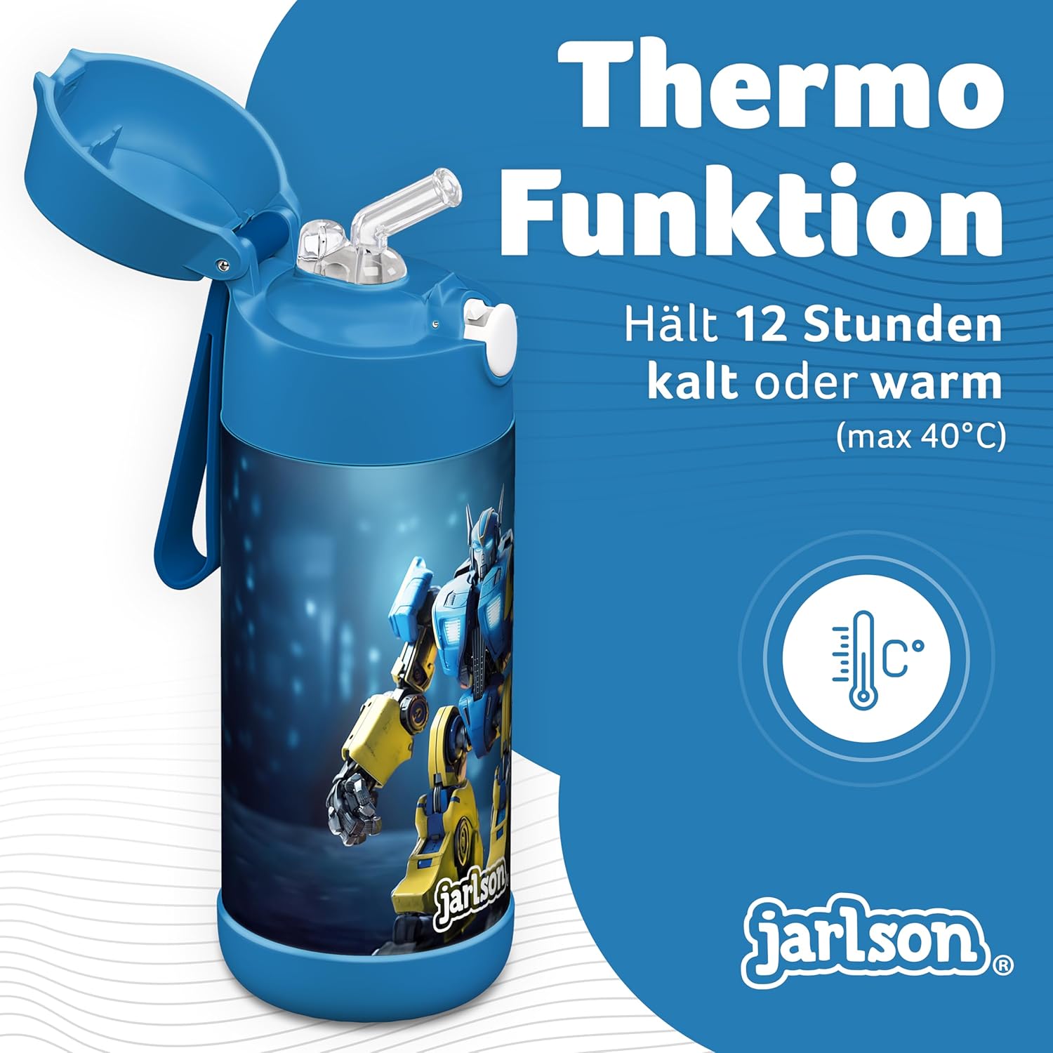 Thumbnail 1 de Jarlson® Kinder-Trinkflasche Charli aus Edelstahl (350 ml) mit Strohhalm – auslaufsicher, thermoisoliert