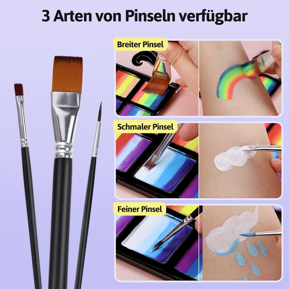 Detalle de Janolia Gesichtsfarbe Kinderschminke Set – UV-Theaterfarben, Split Cake, 8 Rainbow-Farben + Extras