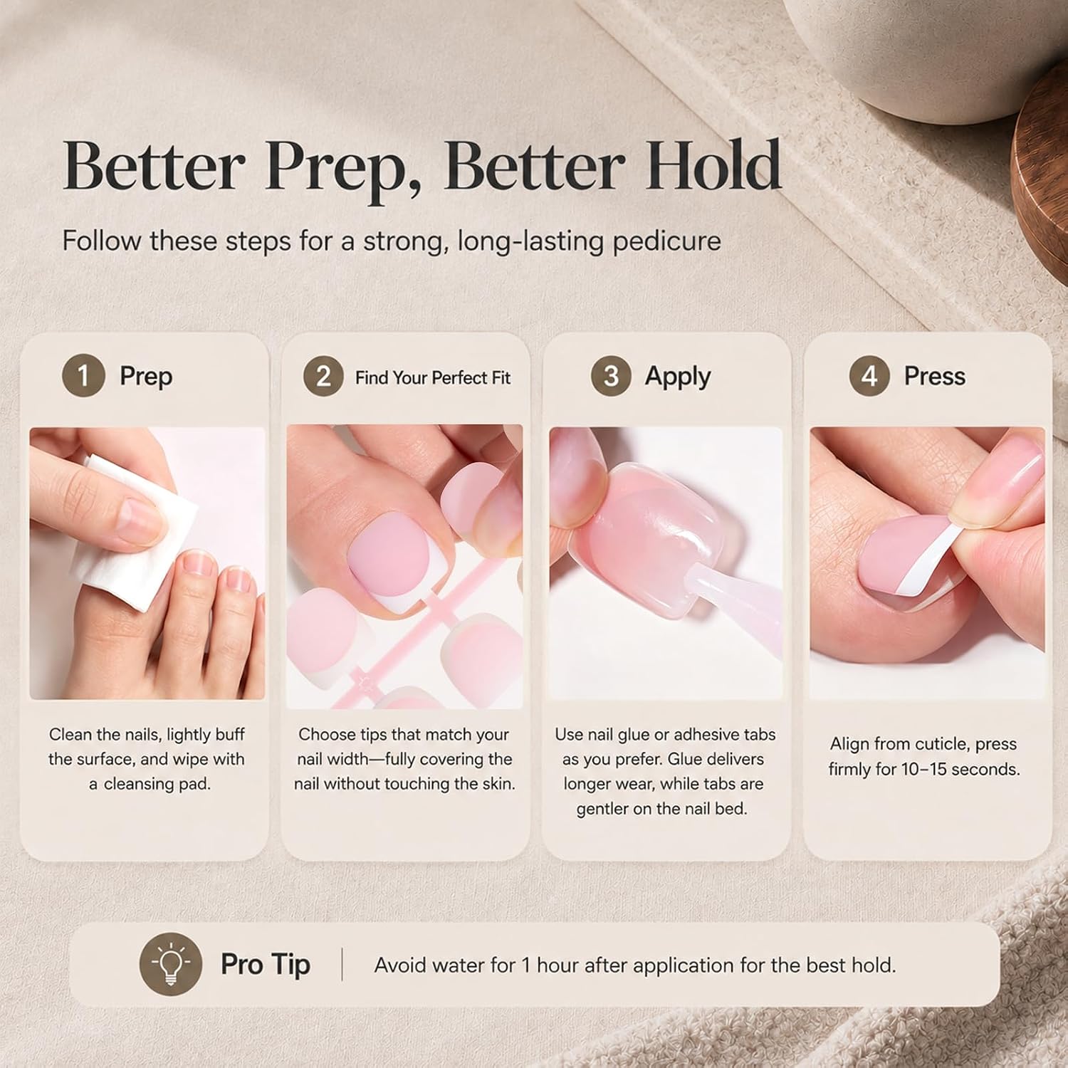 Detalle 2 de Beetles DT102 French Tip Press-On Toenails, Glossy Pink Short Square, 150-Piece
