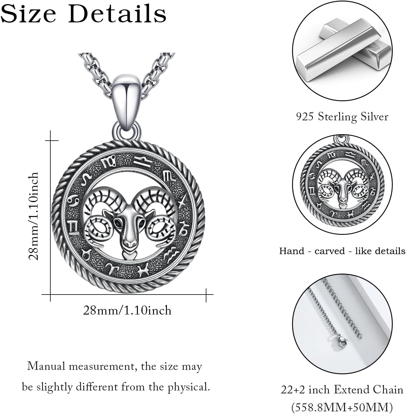 Thumbnail 3 de PARYFO 12 Sternzeichen Anhänger Halskette – 925 Sterling Silber oxidiert, Widder Symbol, Kette aus Edelstahl, Geschenkset