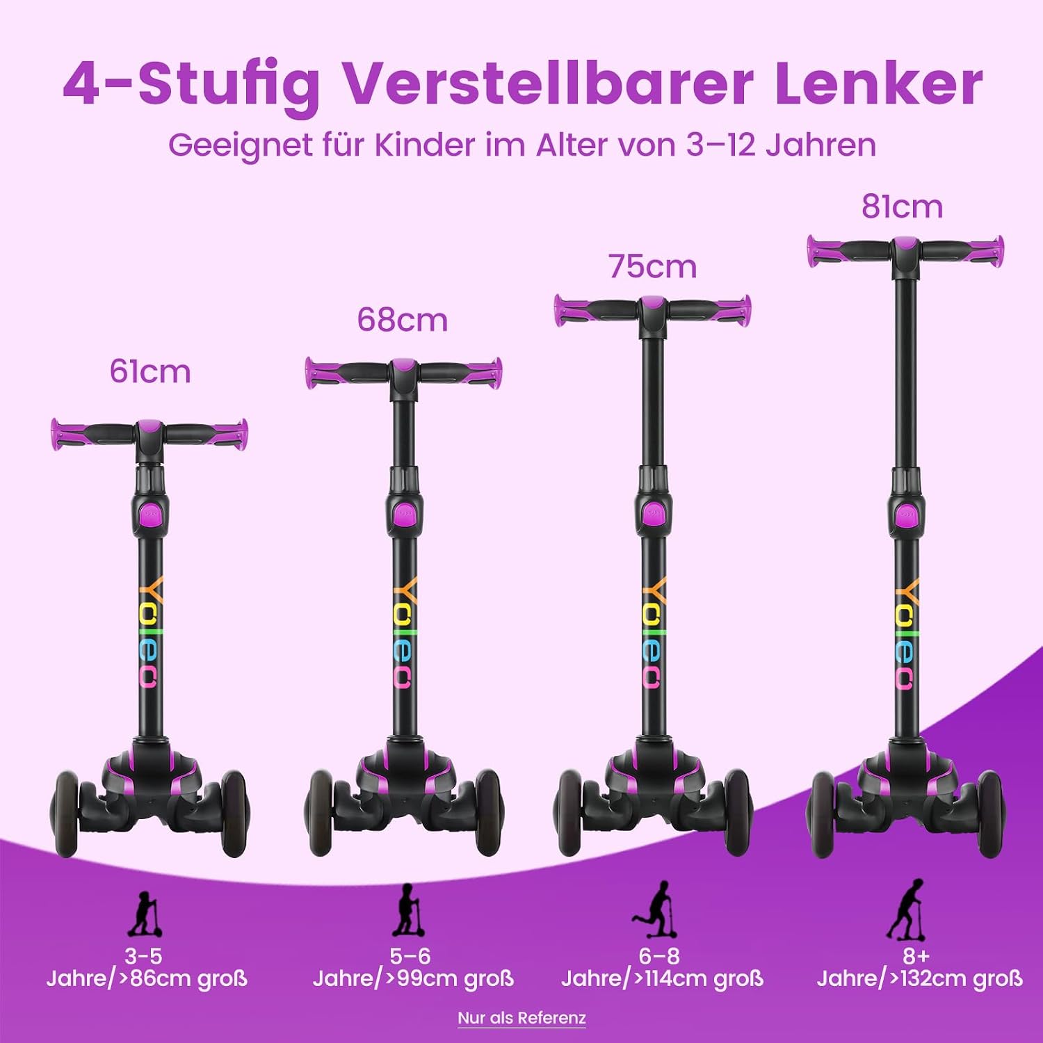 Detalle de YOLEO Roller Kinder – verstellbarer Kinderroller mit leuchtenden Rädern und schützender Dreiecksstruktur