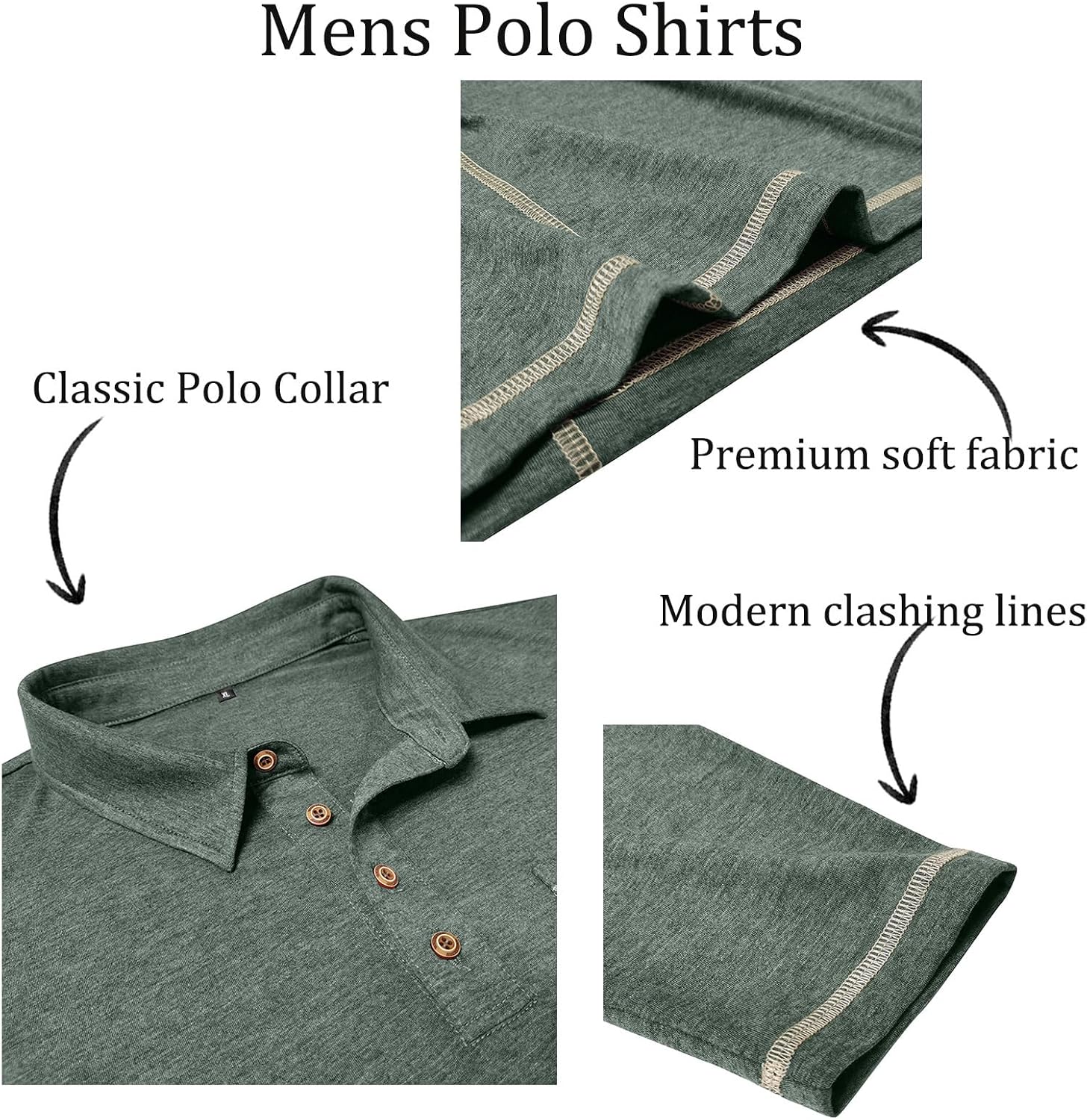 Thumbnail 1 de Volemo Men’s Long Sleeve Polo Shirts with Pocket – Casual Cotton Golf Tops