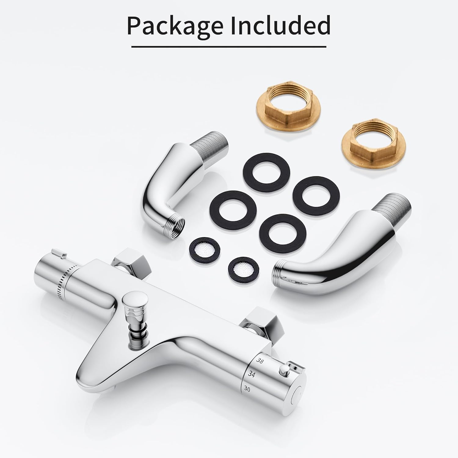 Thumbnail 3 de MORADO thermostatic bath shower mixer tap with temperature control (solid brass, chrome finish) – bathtub mounted