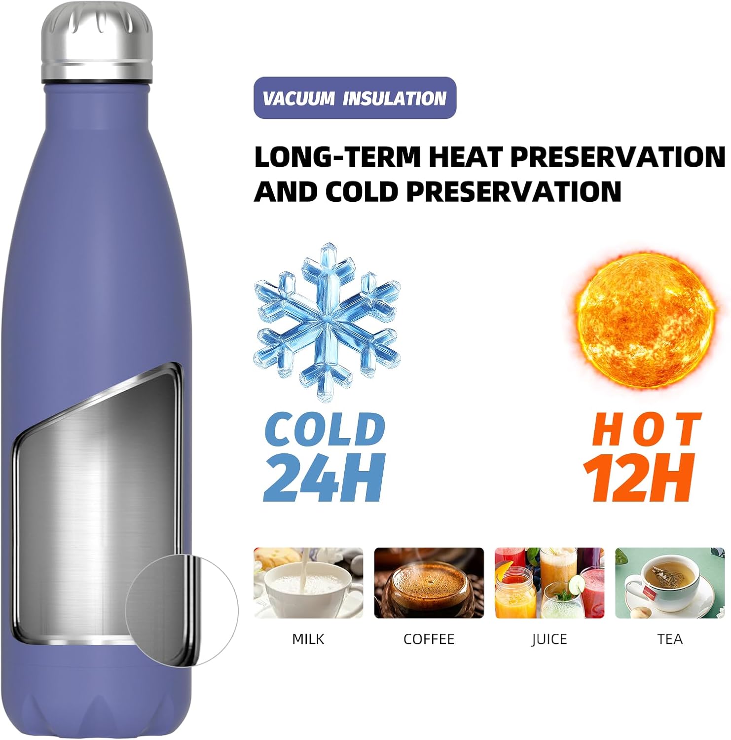 Thumbnail 2 de WATERSY Stainless Steel Insulated Water Bottle (500ml) – 24 hrs cold / 12 hrs hot, dark blue