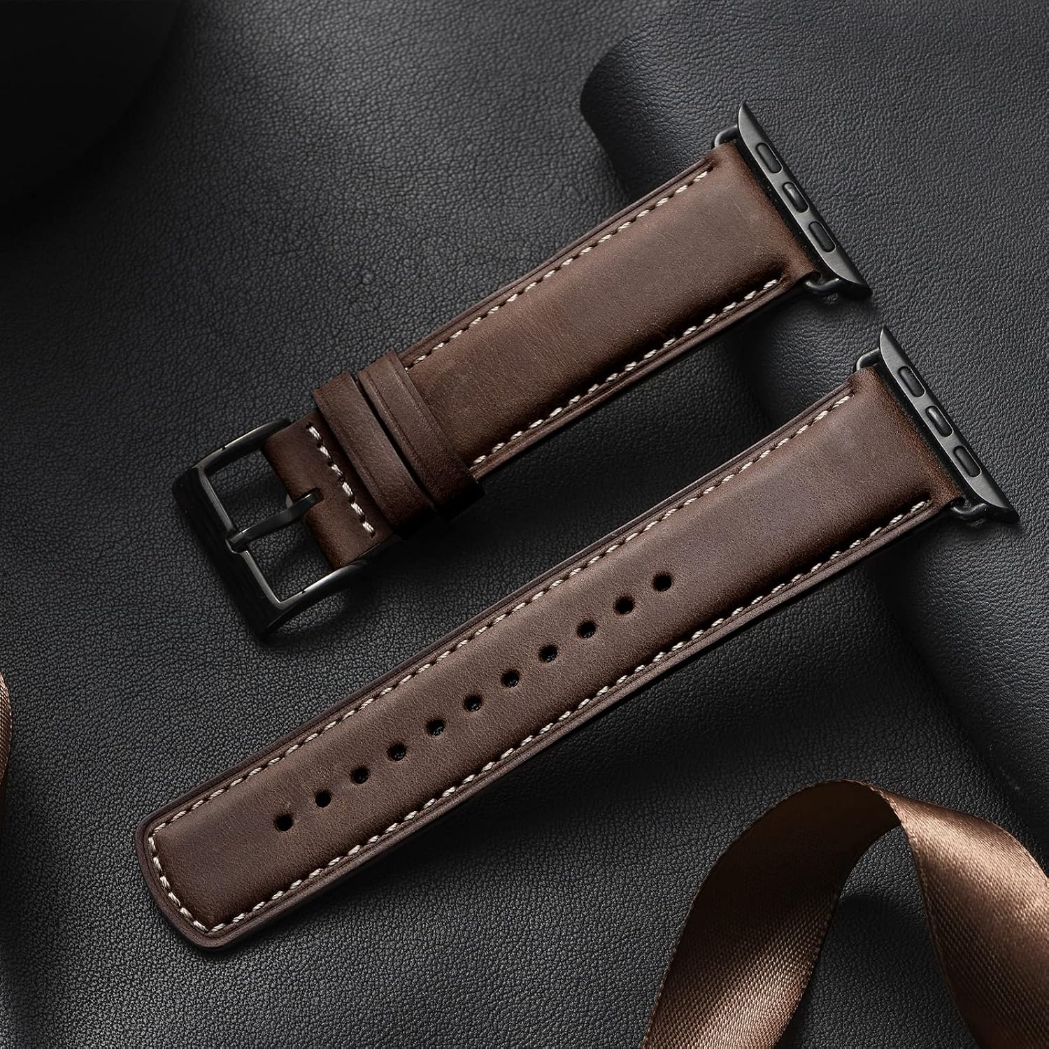 Thumbnail 3 de Bracelet Apple Watch en cuir véritable WFEAGL (44/45/46/49 mm et 42 mm) pour Series/SE/Ultra, café ou noir