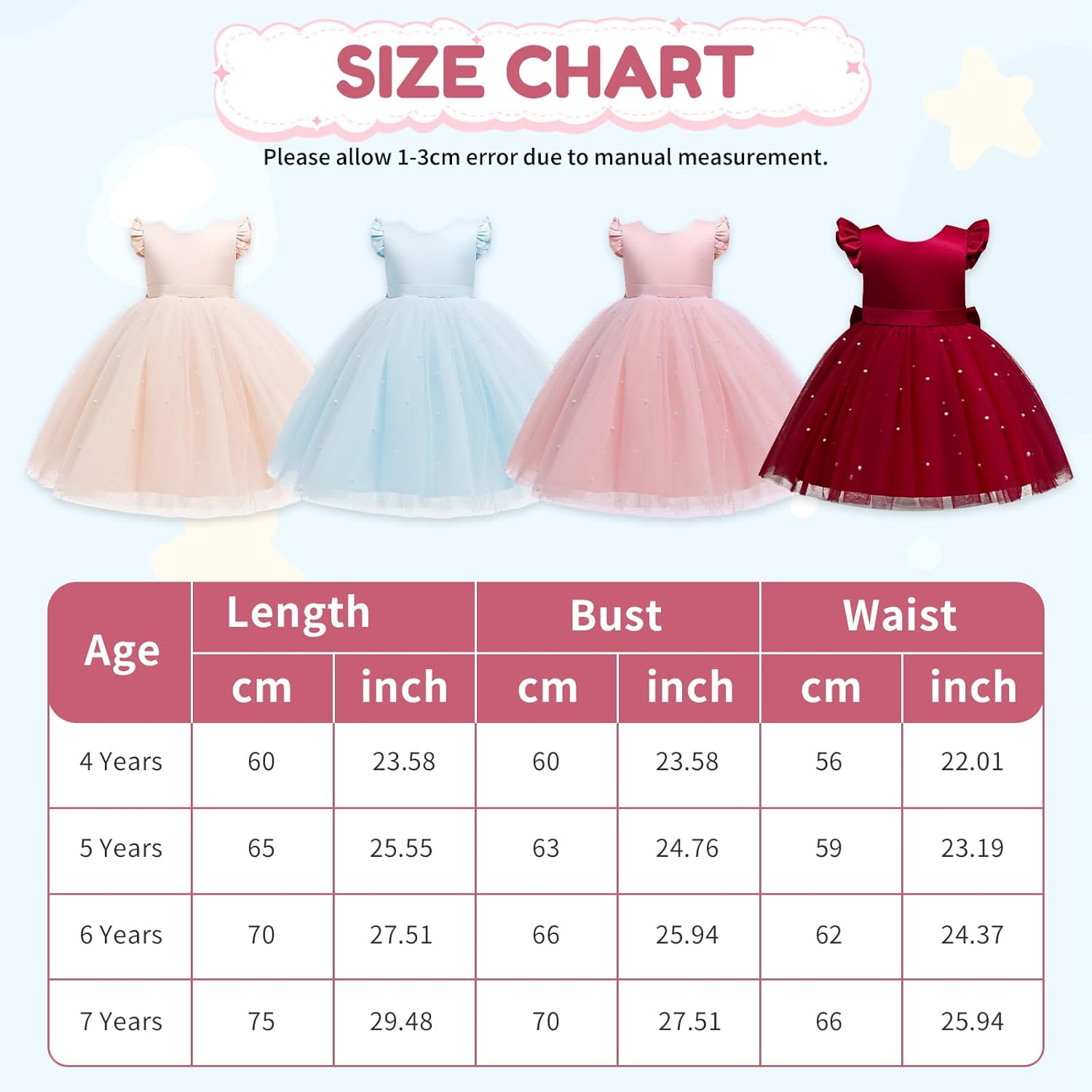 Thumbnail 3 de Robe de demoiselle d’honneur JiAmy sans manches en tulle (col en V, nœud papillon) pour filles 4 à 7 ans