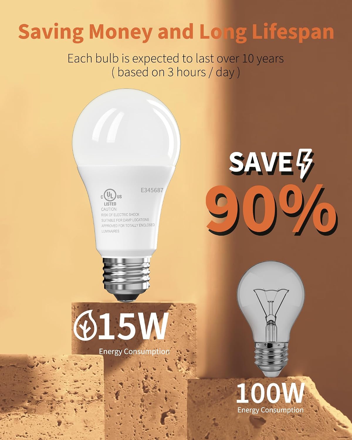 Detalle de TJOY QASNB2 A19 LED Light Bulbs, 100W Equivalent, 2700K, 12-Pack