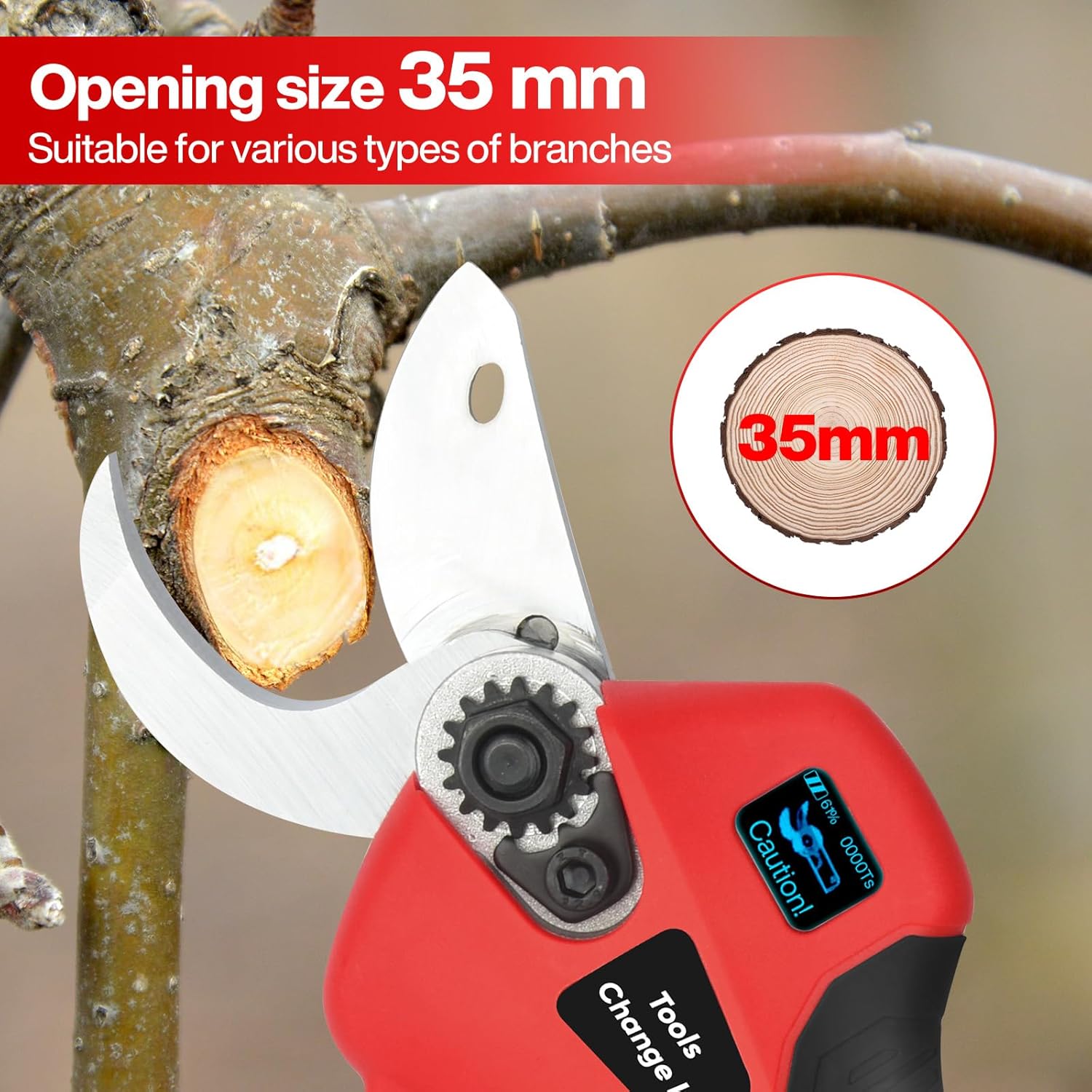 Detalle de Forbici Potatura Elettriche Leggere 35 mm con 2 Batterie 2000 mAh — Kit Professionale per Giardino, Ulivo e Vigneti