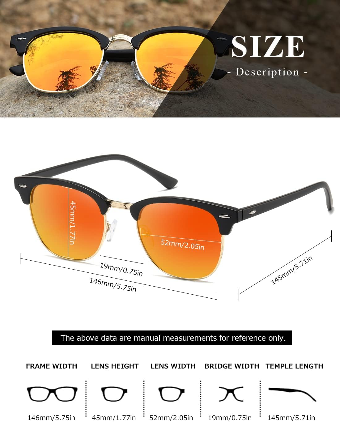 Detalle de Kimorn Polarized Sunglasses Unisex AE0550 – Retor Semi-Rimless Classic Eyewear