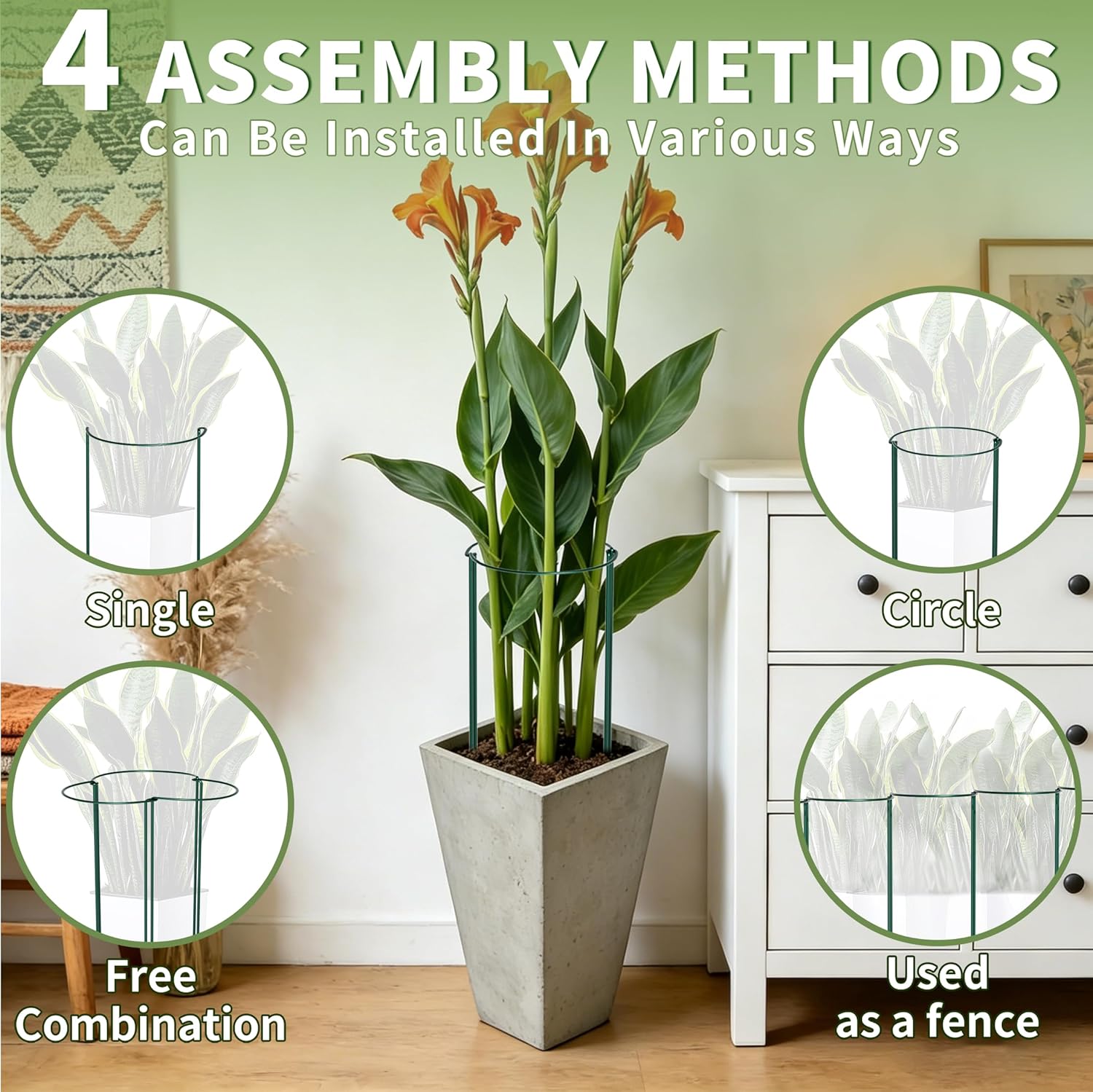 Detalle de 10Pcs Thicken 4MM Metal Garden Supports (25cm Ø x 60cm H) – Extra Thick Plant Cages for Tomatoes & Peonies