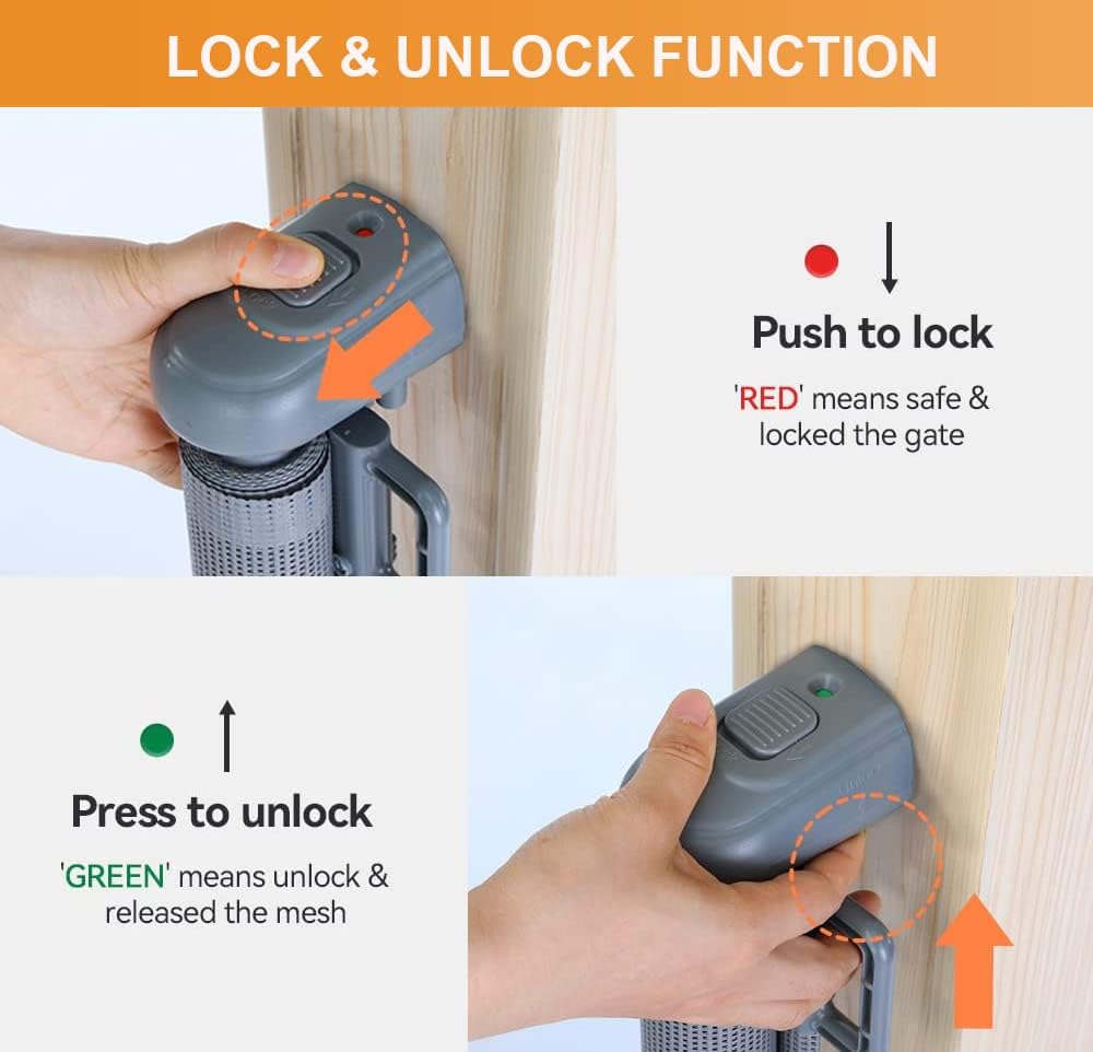 Thumbnail 3 de Retractable Stair Gate (Upgraded, 140cm) – one-hand operation safety gate for baby & dogs, grey
