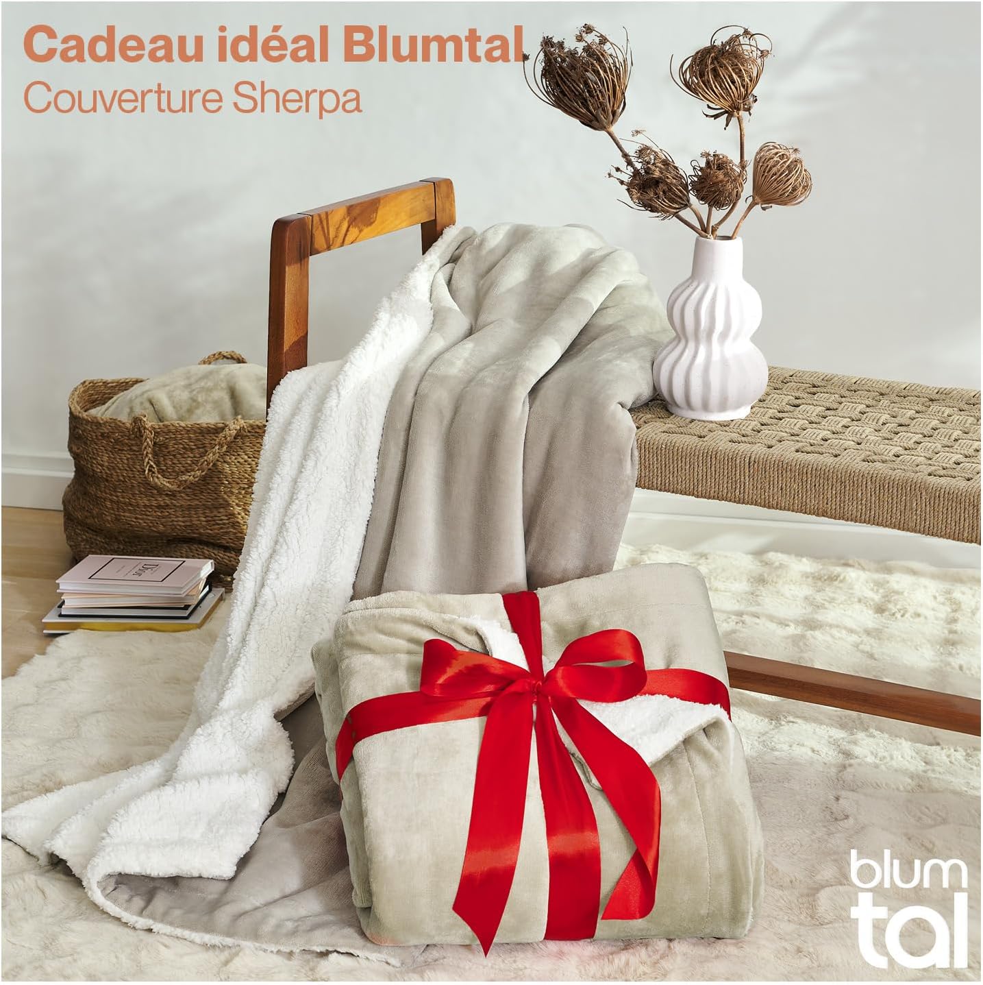 Thumbnail 5 de Blumtal plaid polaire Sherpa 230 x 270 cm certifié Oeko-TEX® (beige) : doux, chaud et moelleux