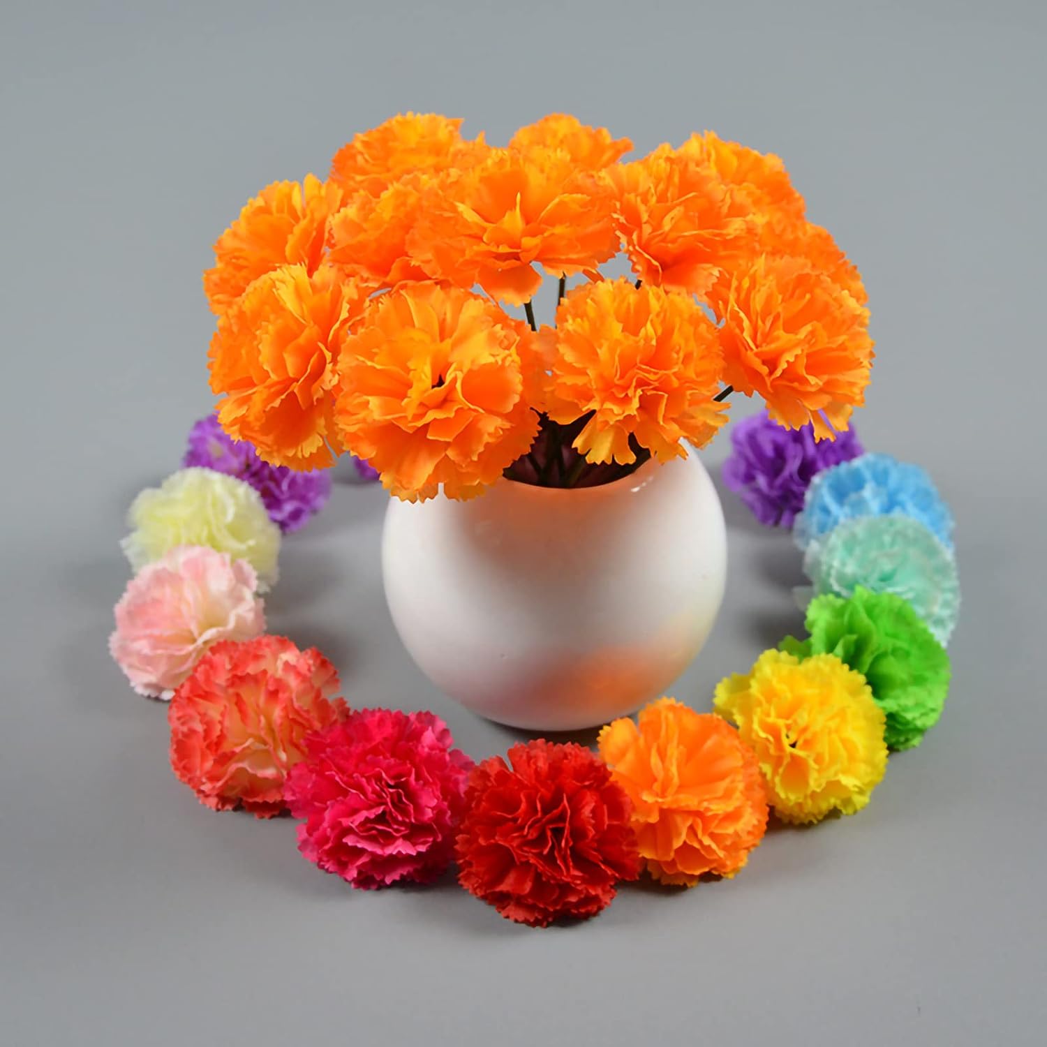 Detalle de Hananona 101-Piece Artificial Marigolds with Stems, Orange Silk Flowers