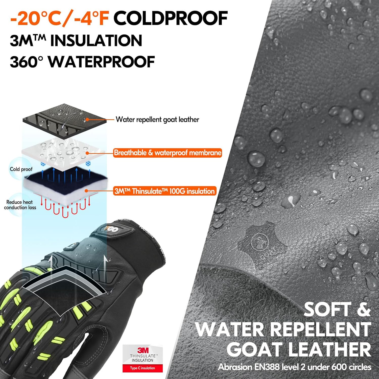 Thumbnail 1 de Vgo... Thermal Work Gloves Waterproof Touchscreen with 3M Thinsulate -20℃