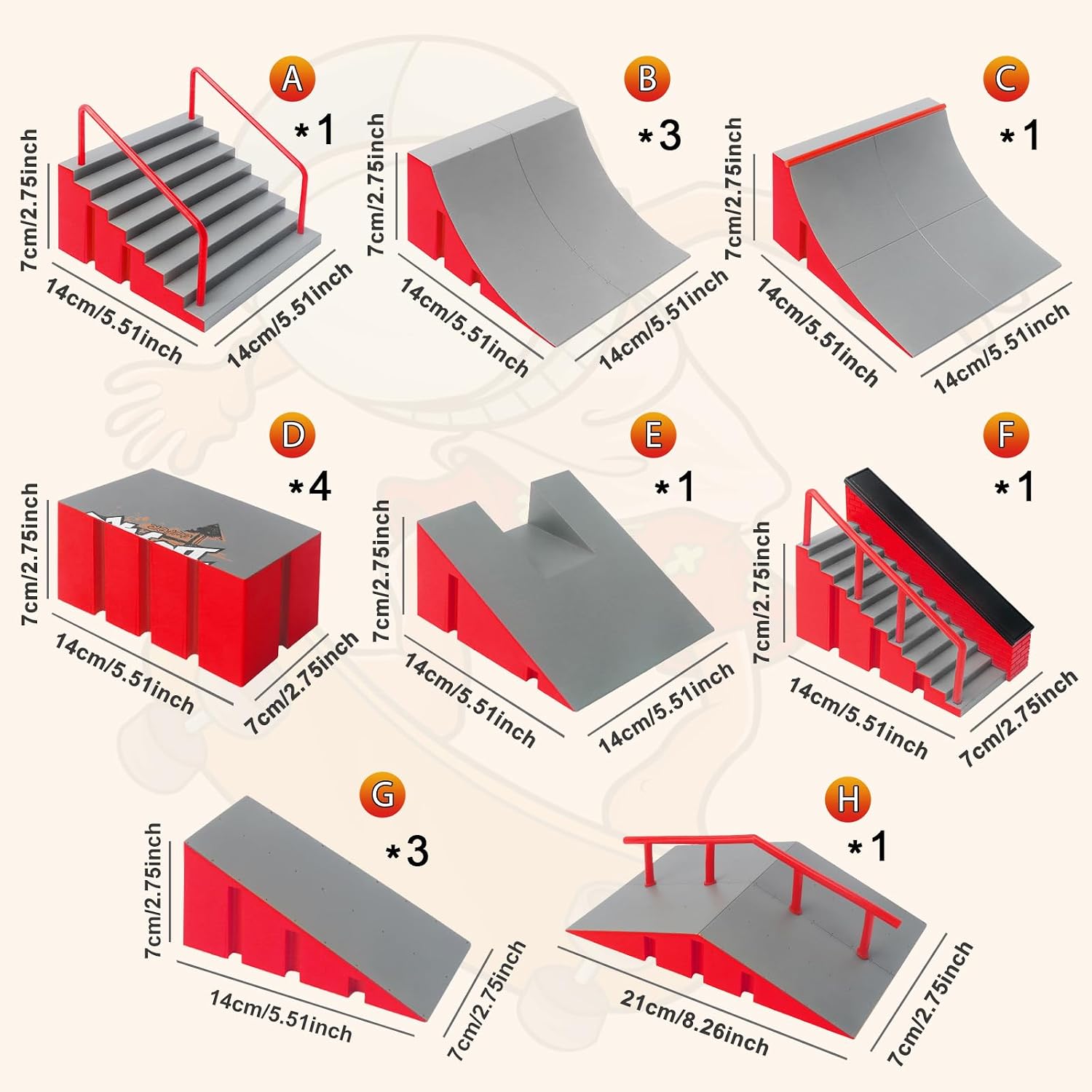 Thumbnail 5 de CS COSDDI Mini Finger Skateboards Ramp Accessories Set – DIY Fingerboard Park for Creative Play