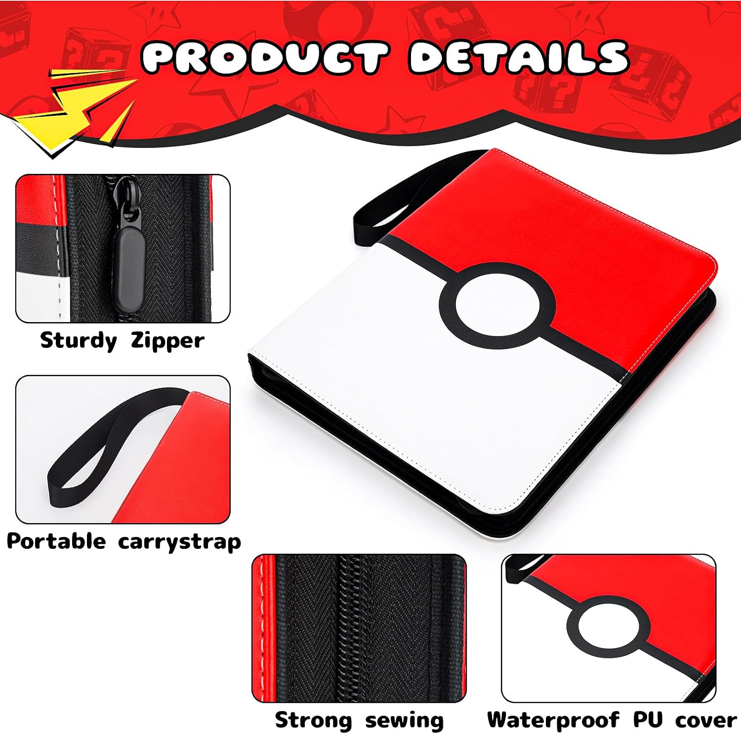 Detalle de Bestode RST01 9-Pocket Trading Card Binder, Zippered PU Leather, 900-Card Capacity