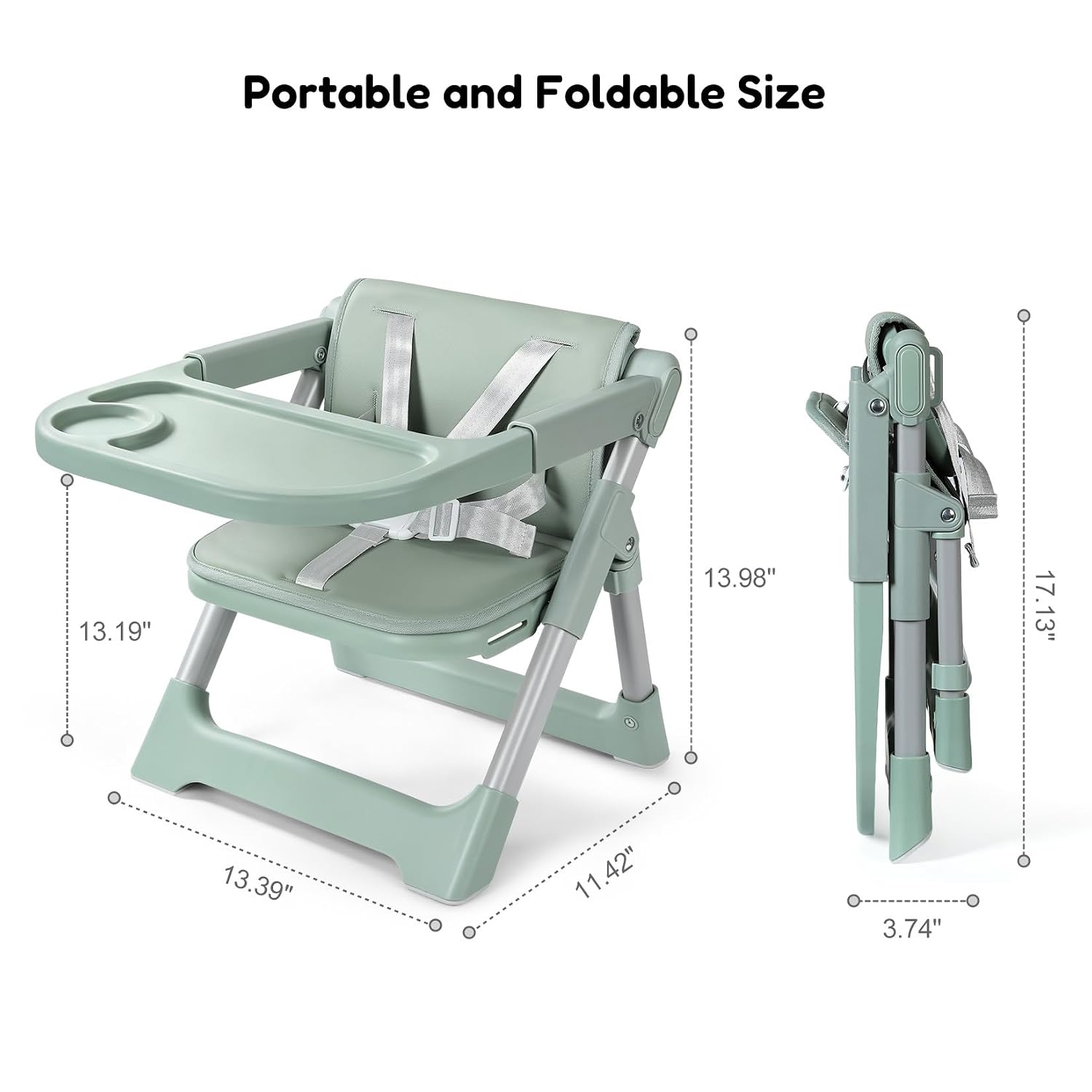Detalle de Ezebaby Portable Baby High Chair Booster Seat with 5-Point Harness and Adjustable Tray