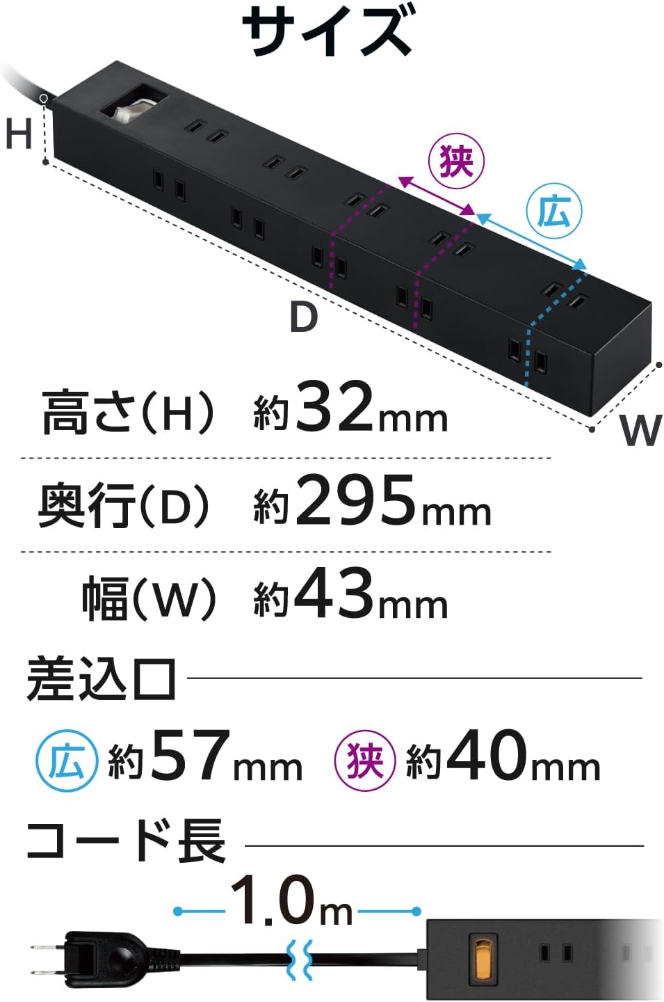 Thumbnail 6 de エレコム ECT-1510BK 電源タップ 10個口・1m・雷ガード・マグネット付き