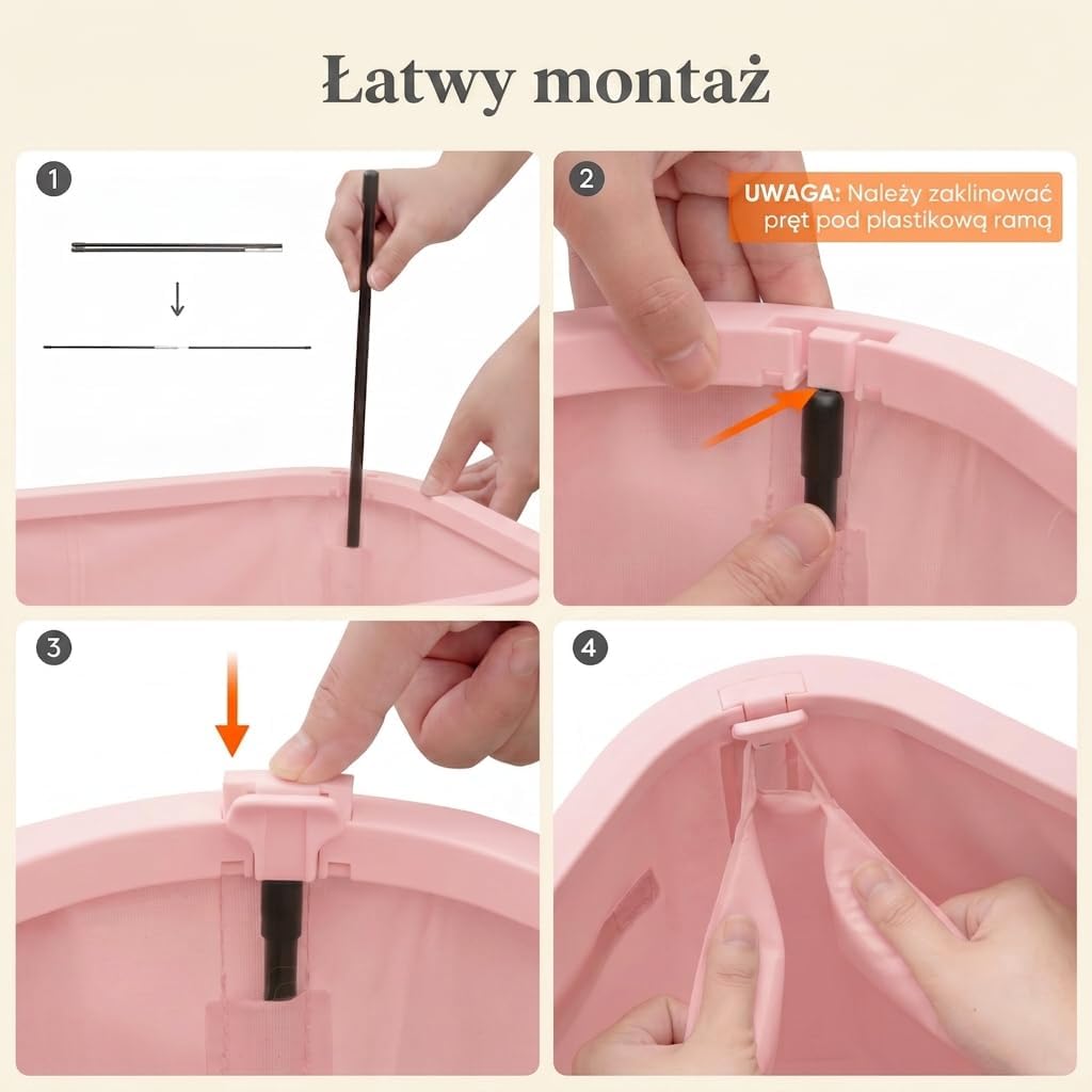 Detalle de Lifewit 24598 – składany kosz na pranie 185 l, 3 komory, pokrywa, różowy