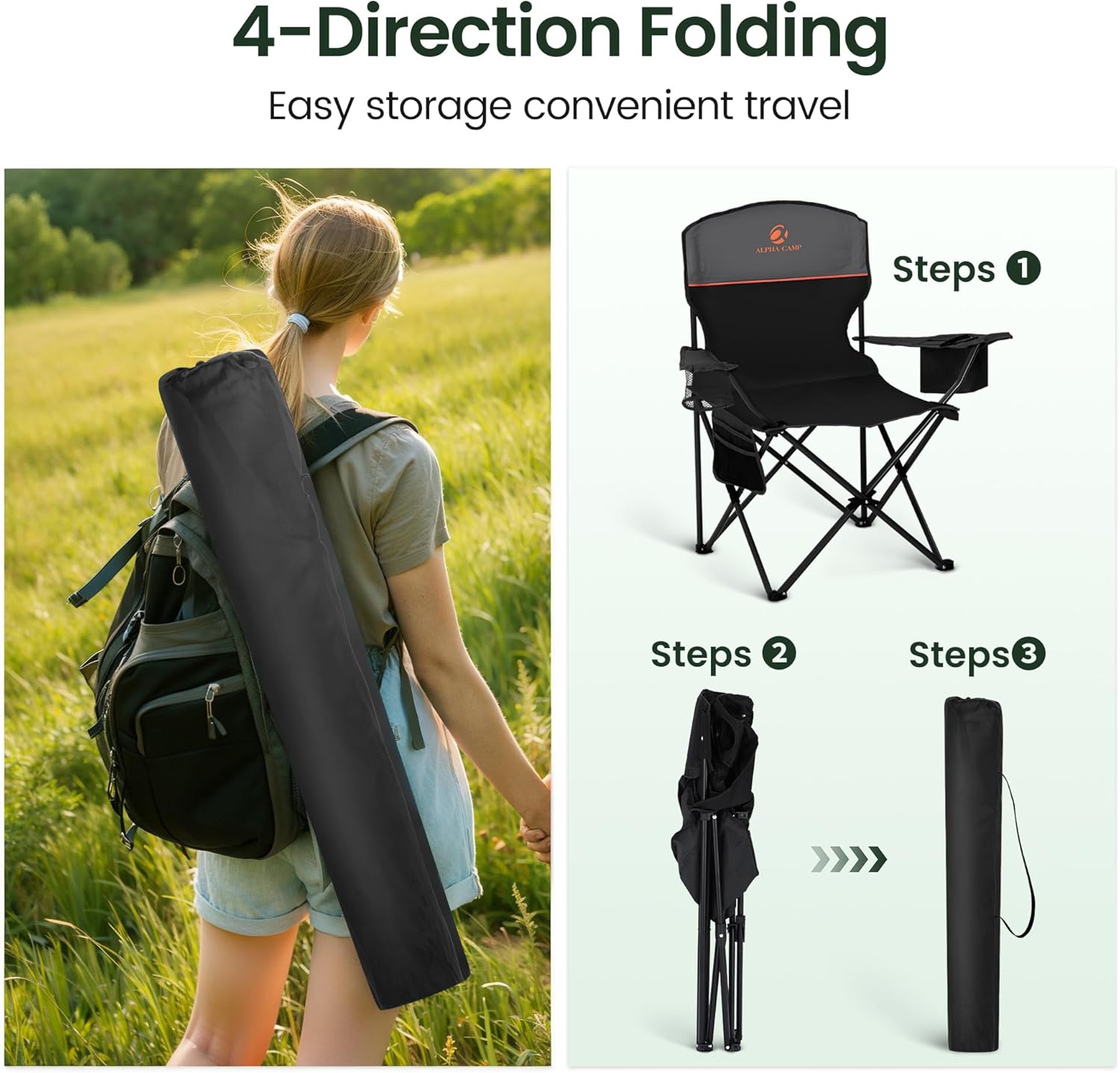Thumbnail 6 de Set of 2 folding camping chairs 120kg
