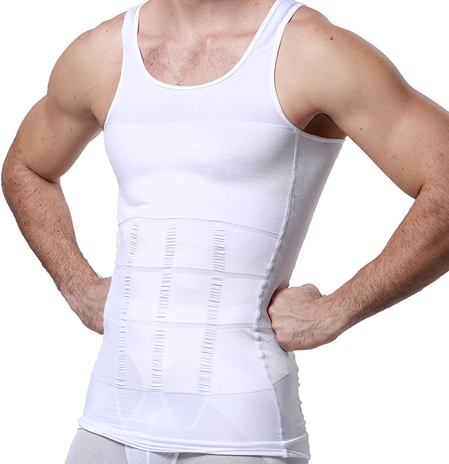 Detalle de PHCOMRICH compressietanktop voor heren, wit, 80% nylon en 20% elastaan
