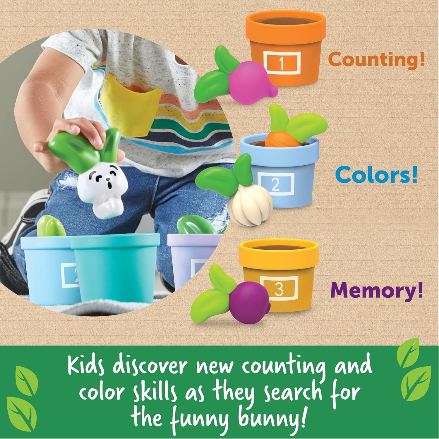 Detalle de Learning Resources Hide & Seek Vegetable Garden – Gioco educativo sostenibile per bambini 18 mesi