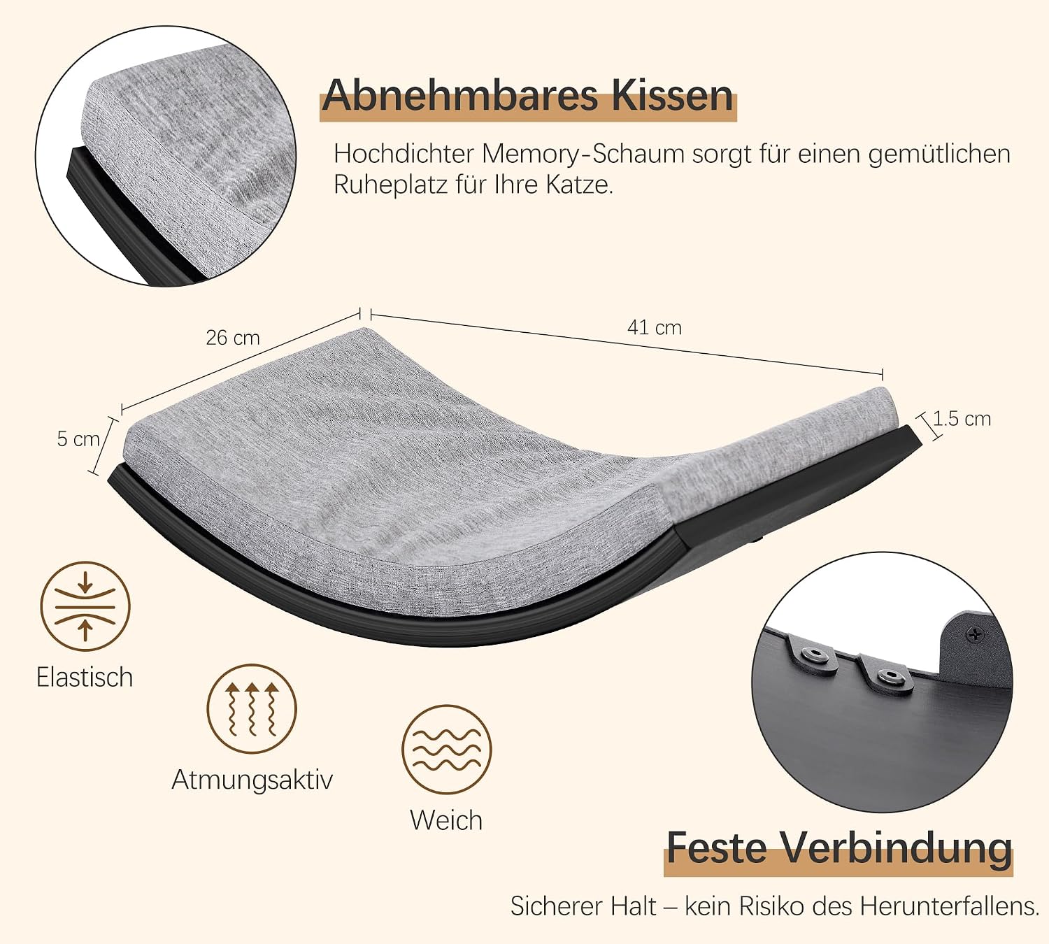 Detalle de Gebogenes Katzen-Wandregal: Wandmontierte Kletterwand mit Schaumstoffkissen aus HDPE-Material