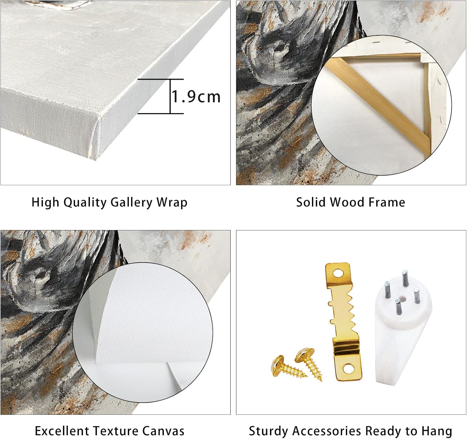 Thumbnail 5 de Großes Leinwandbild mit Rahmen „Weiß Gold Floral Blüte & Kirschbaum“, 100x50 cm – fertig zum Aufhängen