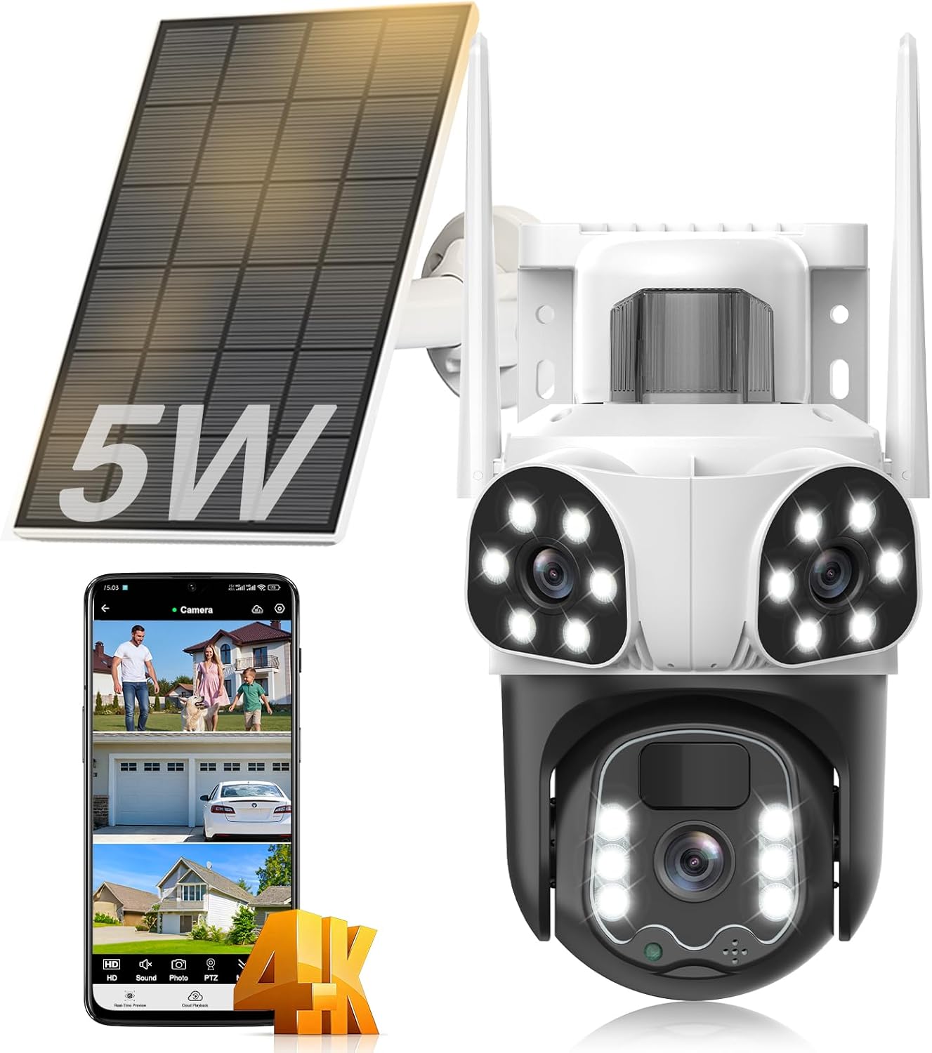 Detalle de Caméra de Surveillance Extérieure Sans Fil 8MP avec Panneau Solaire et PTZ 355°