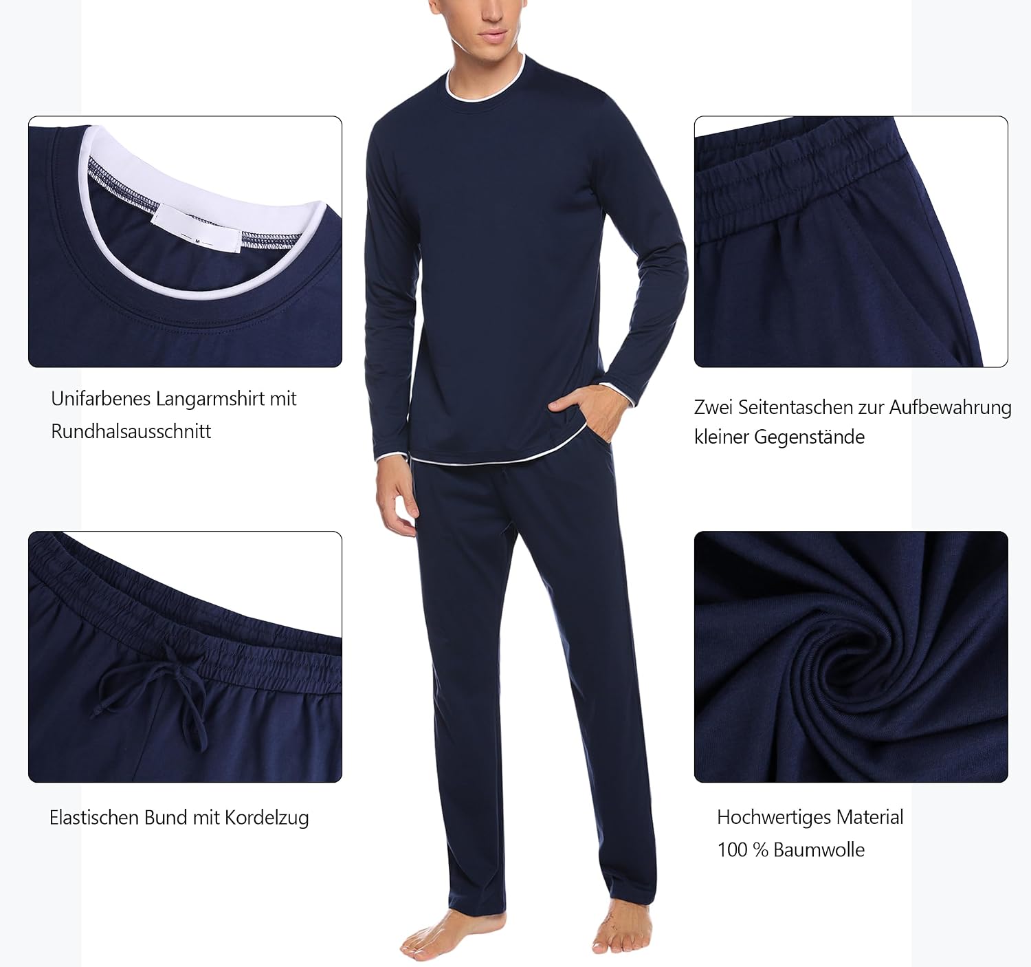 Detalle de Ensemble Pyjama Homme en coton doux pour l’hiver - Aseniza