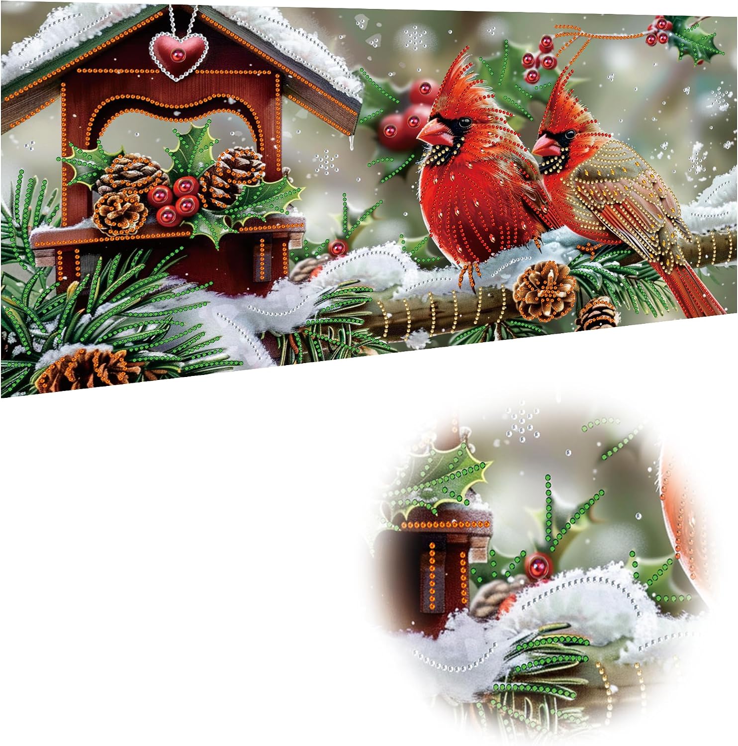 Detalle de Reofrey DIY Special Shape Large Diamond Art Kit – 30x60cm Bird & Christmas Design