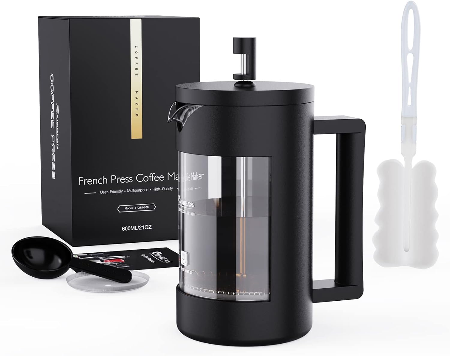 Thumbnail 6 de RAINBEAN Cafetiere Coffee Press (2 cups / 350ml) with 3-stage filtration, borosilicate glass French press