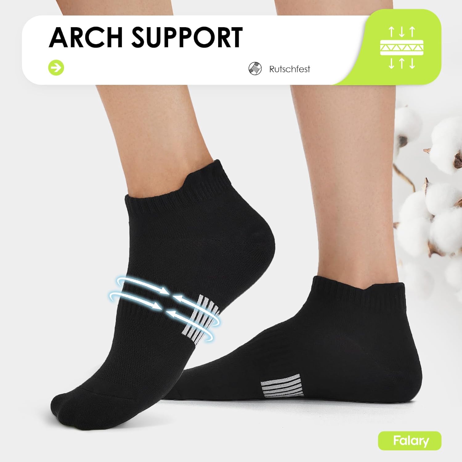 Detalle de FALARY Sneaker Socken 8 Paar – atmungsaktive Laufsocken aus Baumwolle, Kurz, Schwarz/Weiß