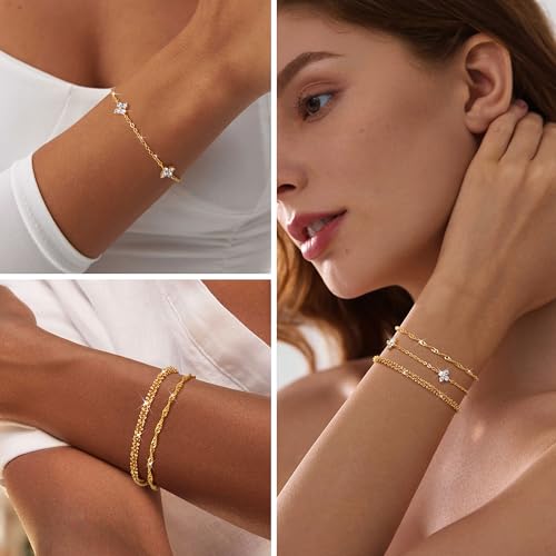 Thumbnail 1 de Finrezio 3 Pcs Gold Bracelet Set for Women – Layered Stackable Jewellery