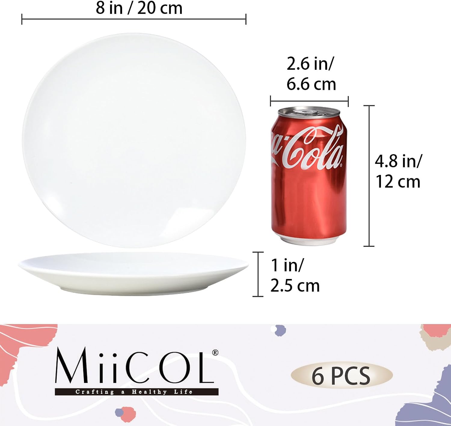 Detalle de Miicol CLPP08 porseleinen saladeborden, 20,3 cm, wit, set van 6