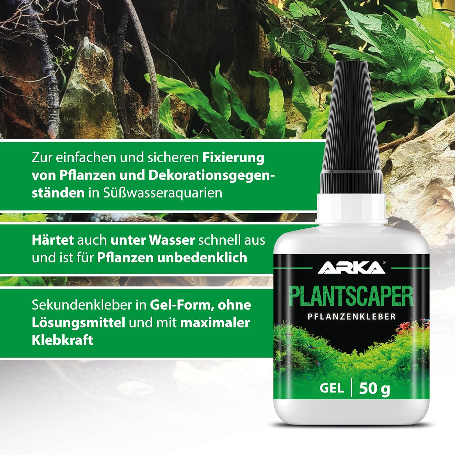 Thumbnail 2 de ARKA Plantscaper Aquascaping Pflanzenkleber Gel (50 g) – tropffrei & haftet an Moos, Pflanzen, Wurzeln & Steinen