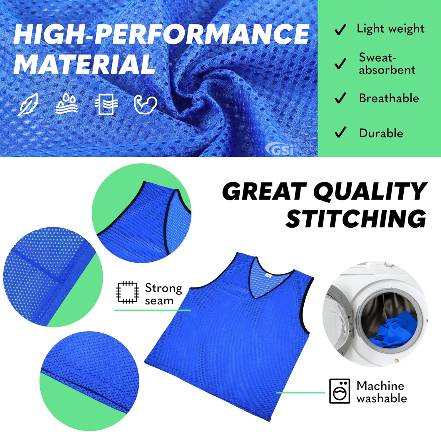 Thumbnail 3 de GSi Sports Pinnies Training Vest Packs (6 or 12) – Free Size Mesh for Soccer & Basketball