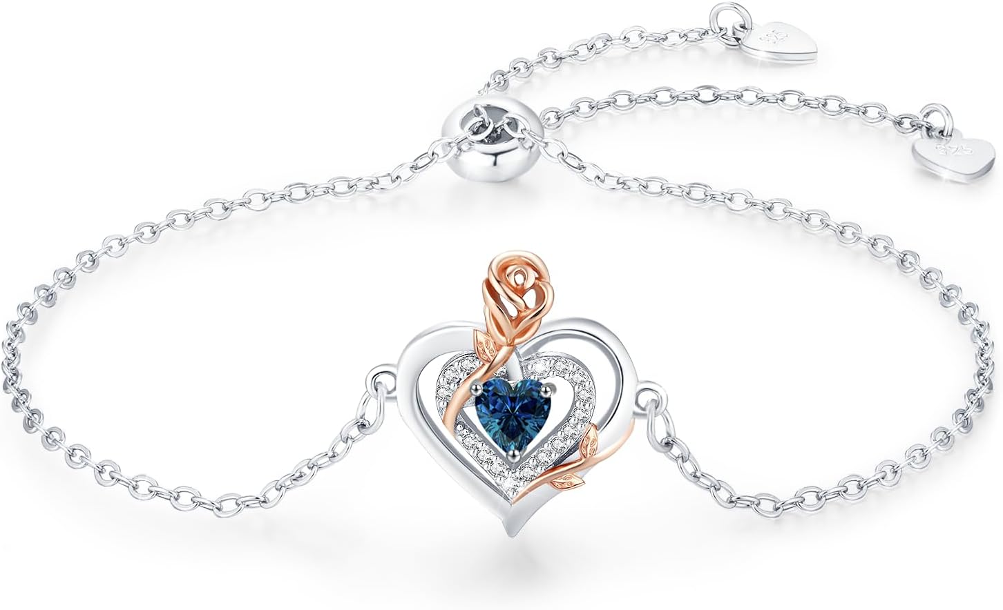 Detalle de LAVUMO Armband Damen Silber 925 – Rose Blume mit Geburtsstein und Zirkonia
