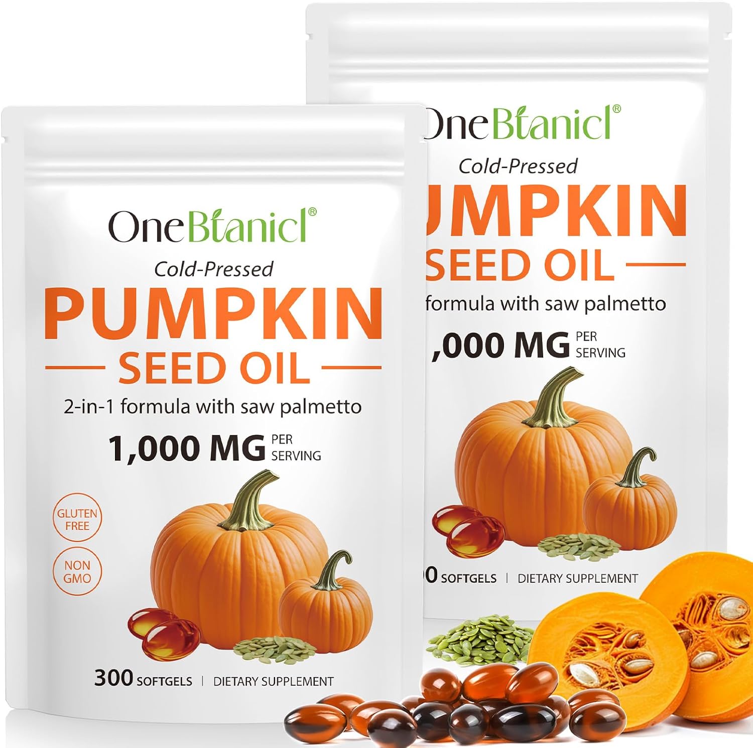 Detalle de 2Pack Pumpkin Seed Oil Capsules (600 Softgels) – Cold-Pressed, Non-GMO, Gluten Free