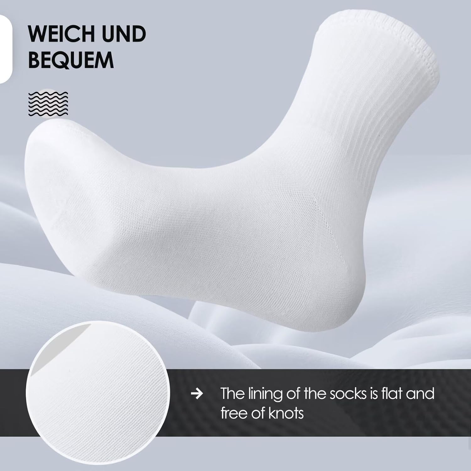Detalle de TUUHAW Chaussettes Homme 43-46 Blanche – Chaussettes de Tennis en Coton